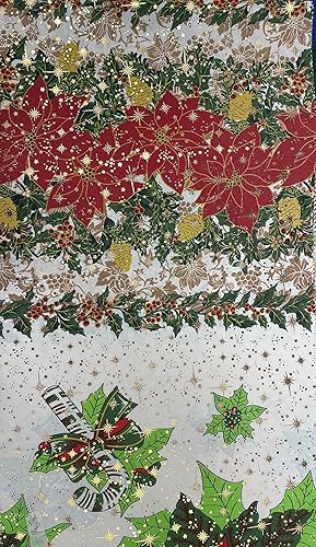 Miniatura 2 de The Yard - Tela ligera de poliéster y algodón con purpurina dorada y estampado navideño, 58 pulgadas de anchomaterial de costura (5 yardas, muérdago