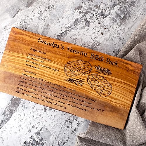 Miniatura 16 de Tabla de charcutería de madera de olivo con asa, tabla de queso de receta hecha a mano, tablero grabado de recetas personalizadas, regalo perfecto