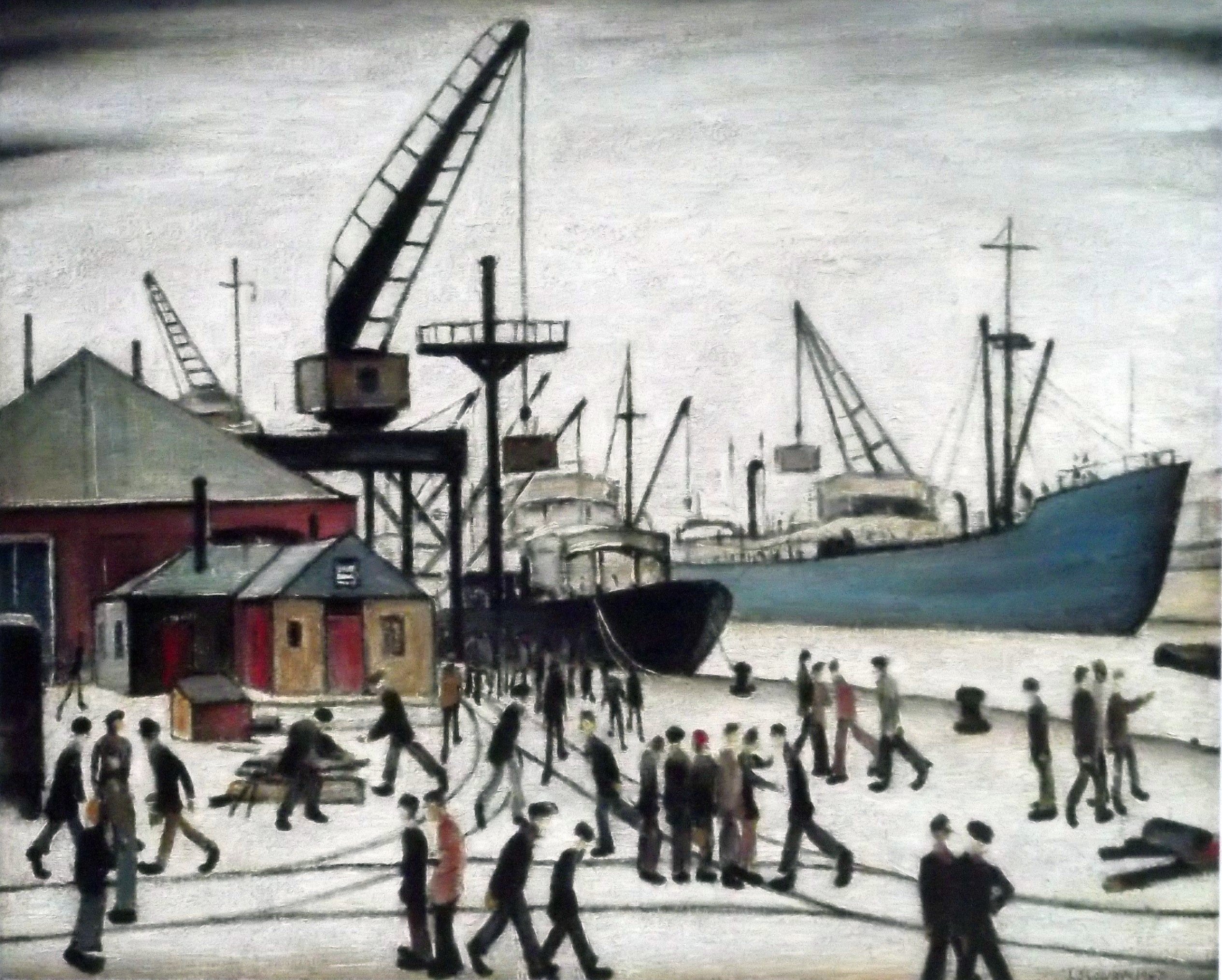 Stateoftheart-Uk Black Authentic Uk Handcrafted L S Lowry Print - Glasgow Dock - 16 X 12Inch Image Plus Border