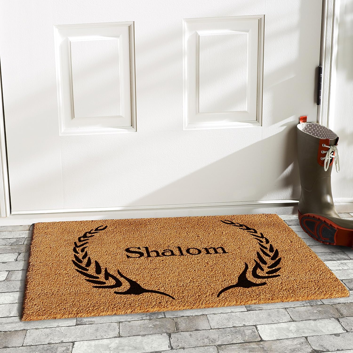 Calloway Mills AZ120841729 Hebrew Salutation (Shalom) Doormat, 17" x 29", Natural/Black