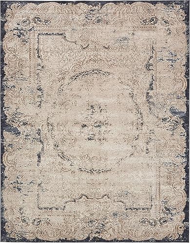 Miniatura 5 de Unique Loom Chateau Collection - Alfombra rústica, vintage, medallón, texturizada, envejecida, tradicional, 8 x 10 pies, beigeazul marino