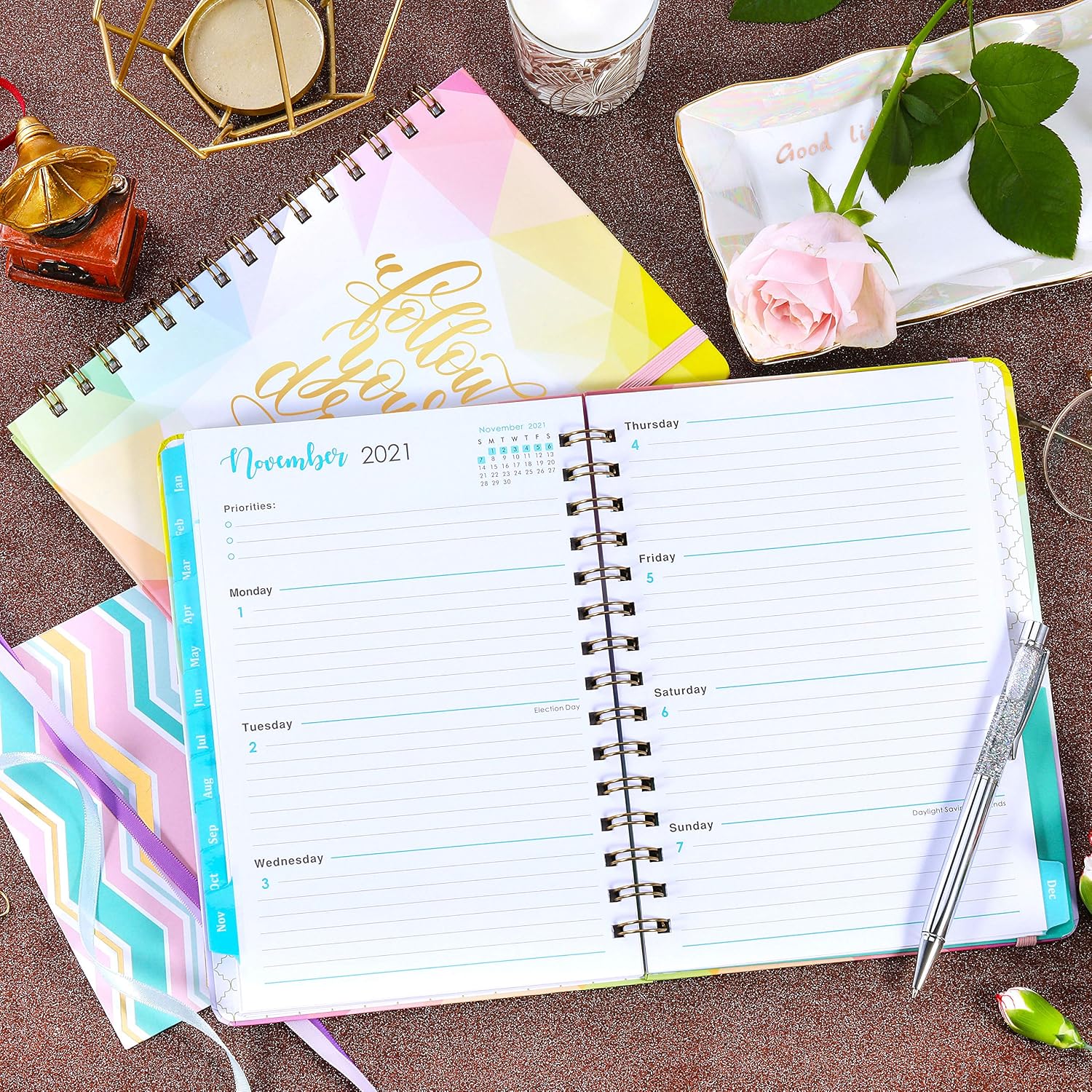 2021 Planner - Weekly & Monthly Planner with Tabs, Jan 2021 - Dec 2021, 8.4" x 6.3", Flexible Hardcover, Strong Binding, Thick Paper, Elastic Closure, Back Pocket, Inspirational Quotes Exclusive