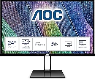 AOC 24V2Q - 24 Inch FHD Monitor, 75Hz, 5ms, IPS, AMD FreeSync, Ultra Slim, FlickerFree, LowBlue mode (1920 x 1080 @ 75Hz, 250cd/m², HDMI 1.4 x 1, DisplayPort 1.2 x 1)