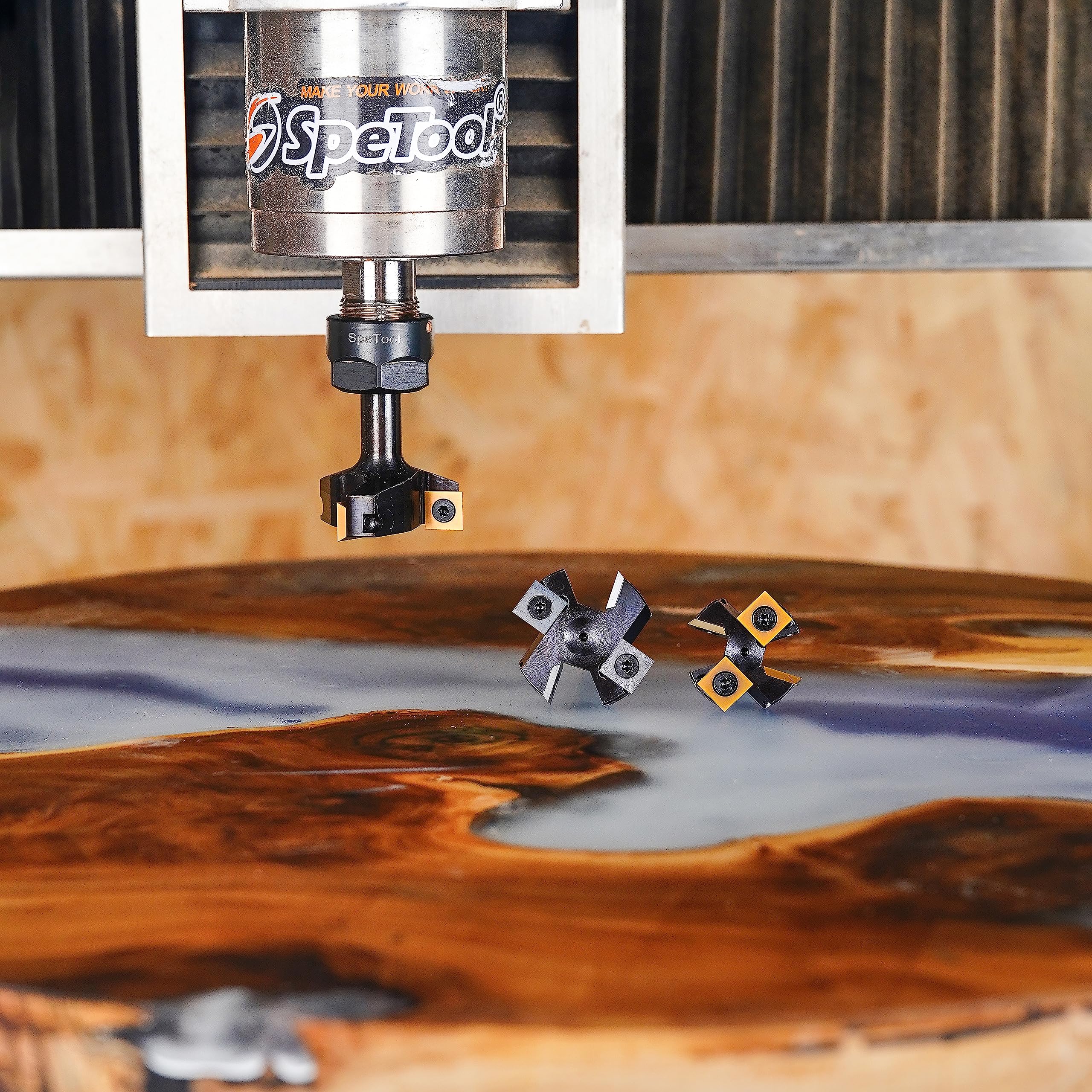 SpeTool Fraise à Surfacer 12 mm Diamètre de Tige 45 mm Diamètre de Coupe avec 2+2 Inserts avec revêtement ATS Coupeur de Bois Fraise de Defonceuse a Bois Fraise CNC Fraise de Rabotage Défonceuse