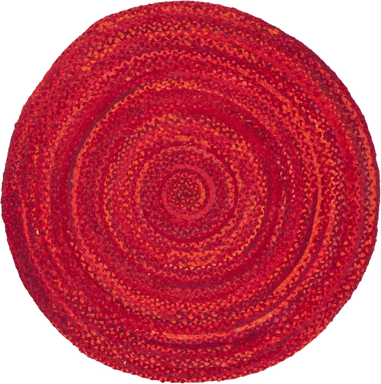 SAFAVIEH Braided Collection Area Rug - 5' Round, Red, Handmade Country Farmhouse Reversible Cotton, Ideal for High Traffic Areas in Living Room, Bedroom (BRD452Q)