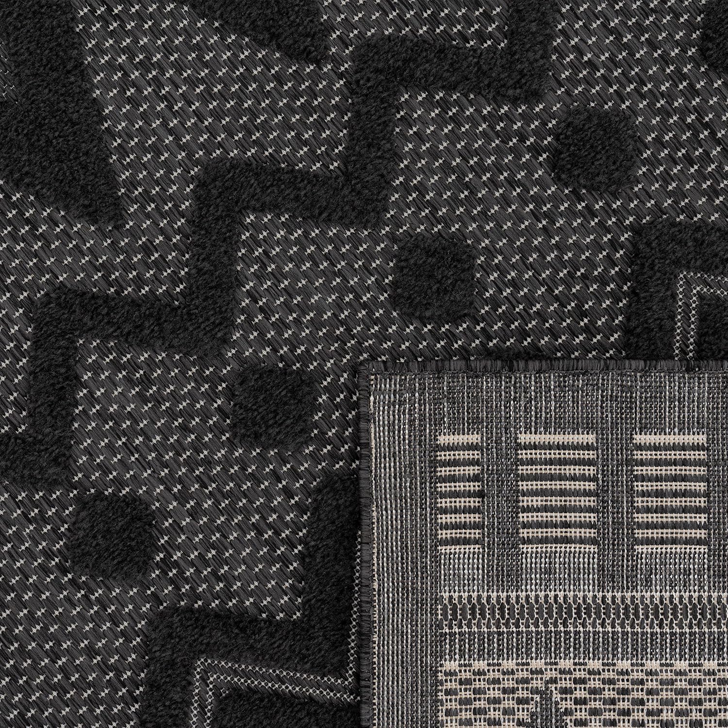 Paco Home Indoor Outdoor Rug with Geometric Trellis Pattern in Anthracite, Size: 6'7" x 9'2"