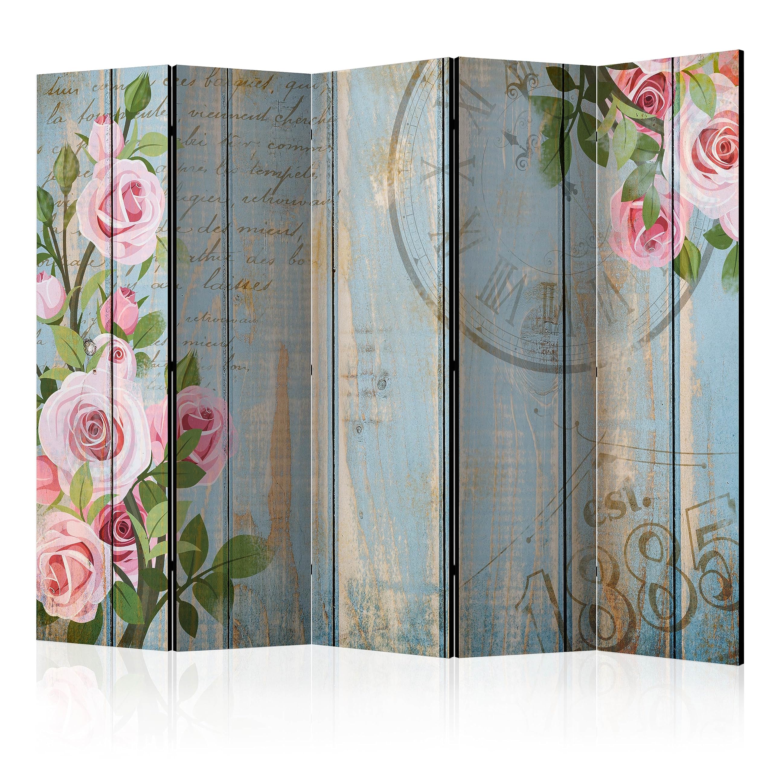 murando Decorative Room Divider Minimalism 225x172 cm / 89"x68" Double-Sided Folding Screen 5 Panels Room Partition Non-Woven Canvas Print Opaque Photo Display - retro style wood b-C-0510-z-c