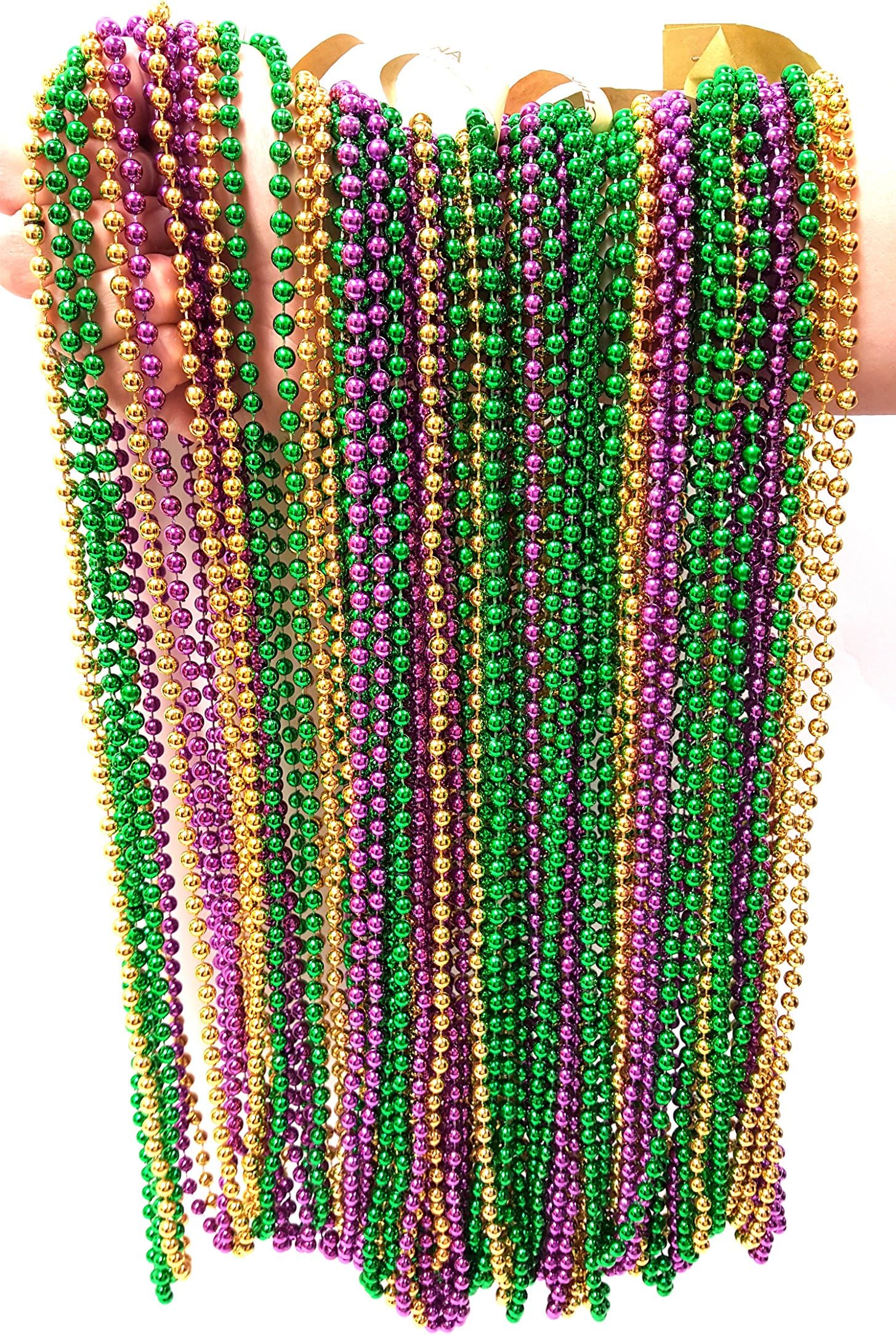 Metallic Beaded Necklaces, Mardi Gras Necklaces, Festive Necklace Multi Packs (144 Piece Pack)