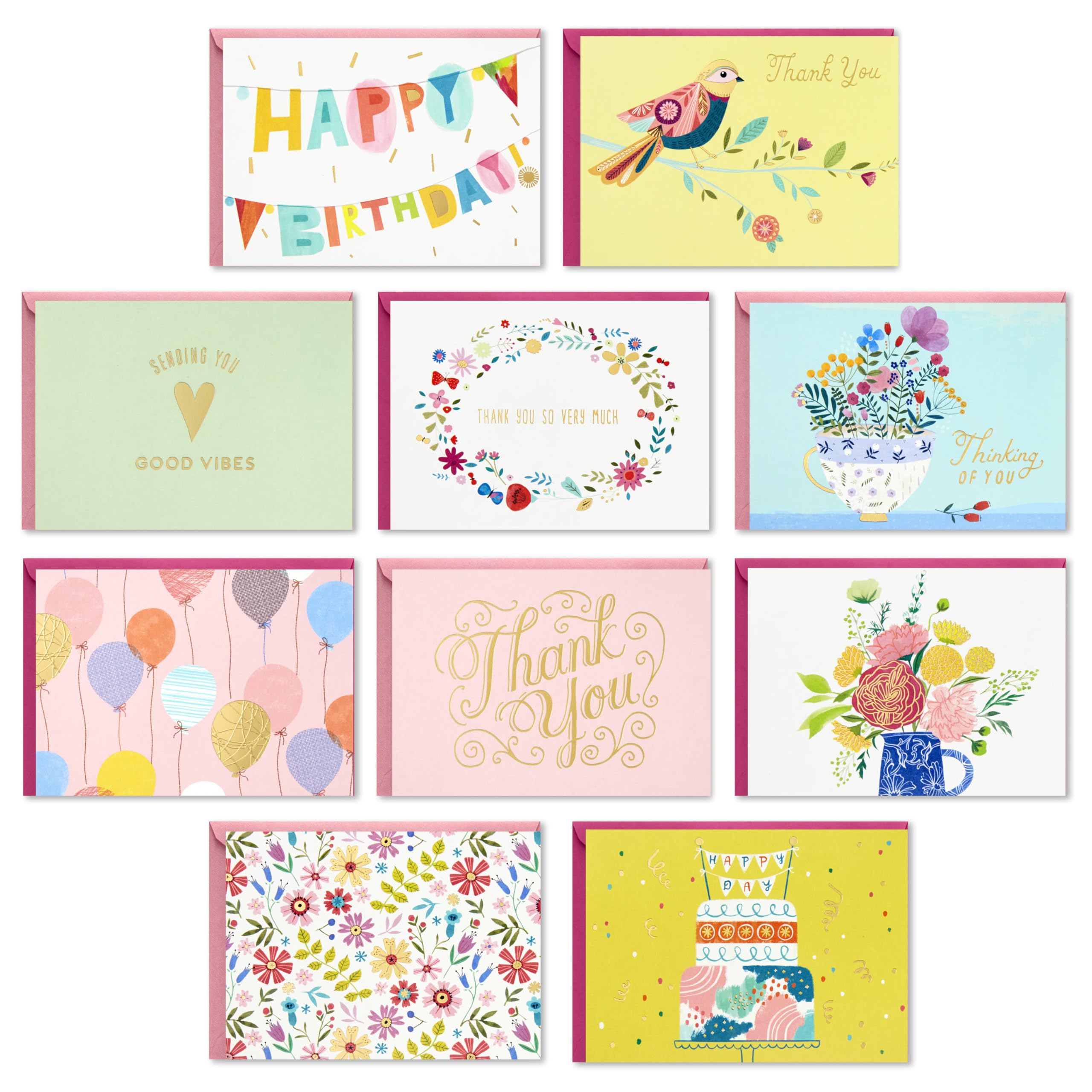 Hallmark Assorted Greeting Cards, Good Vibes (30 Count with Envelopes) for Mother's Day, Birthday, Thinking of You, Thank You, Blank Notes