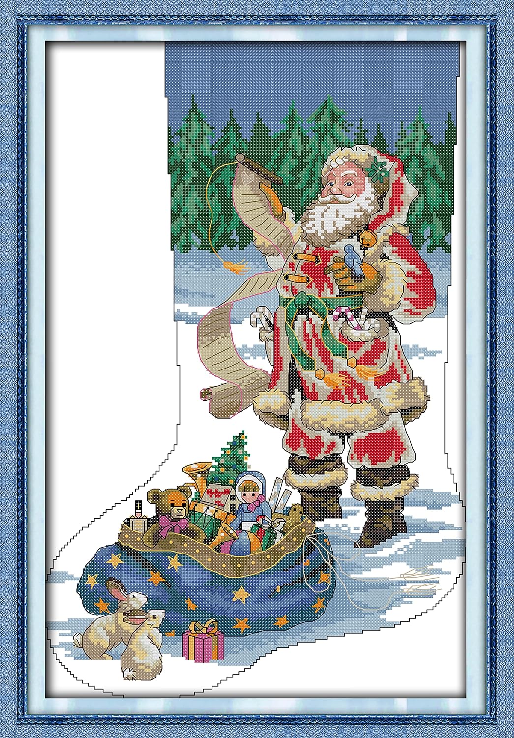 CaptainCrafts Cross Stitch Kits Christmas Stocking Stamped Cross Stitch Printed Fabric Cross Stitching DIY Needlecrafts Embroidery Kit for Adults Beginner (Stamped 11CT, Ask for a Quiet Santa)