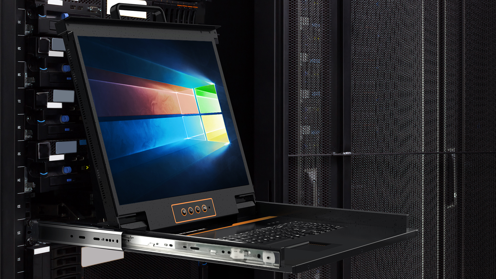 Image of 1U Rack Mount KVM Console-19'' Rackmount Monitor Keyboard and Single Port VGA KVM, 50,000 MTBF,1280X1024 60Hz,17.6x19.9x1.67 Inches(WXDXH),Fit 1U 19'' Rack, 1 USB /VGA Cable,1 Power Cord, 4 Brackets
