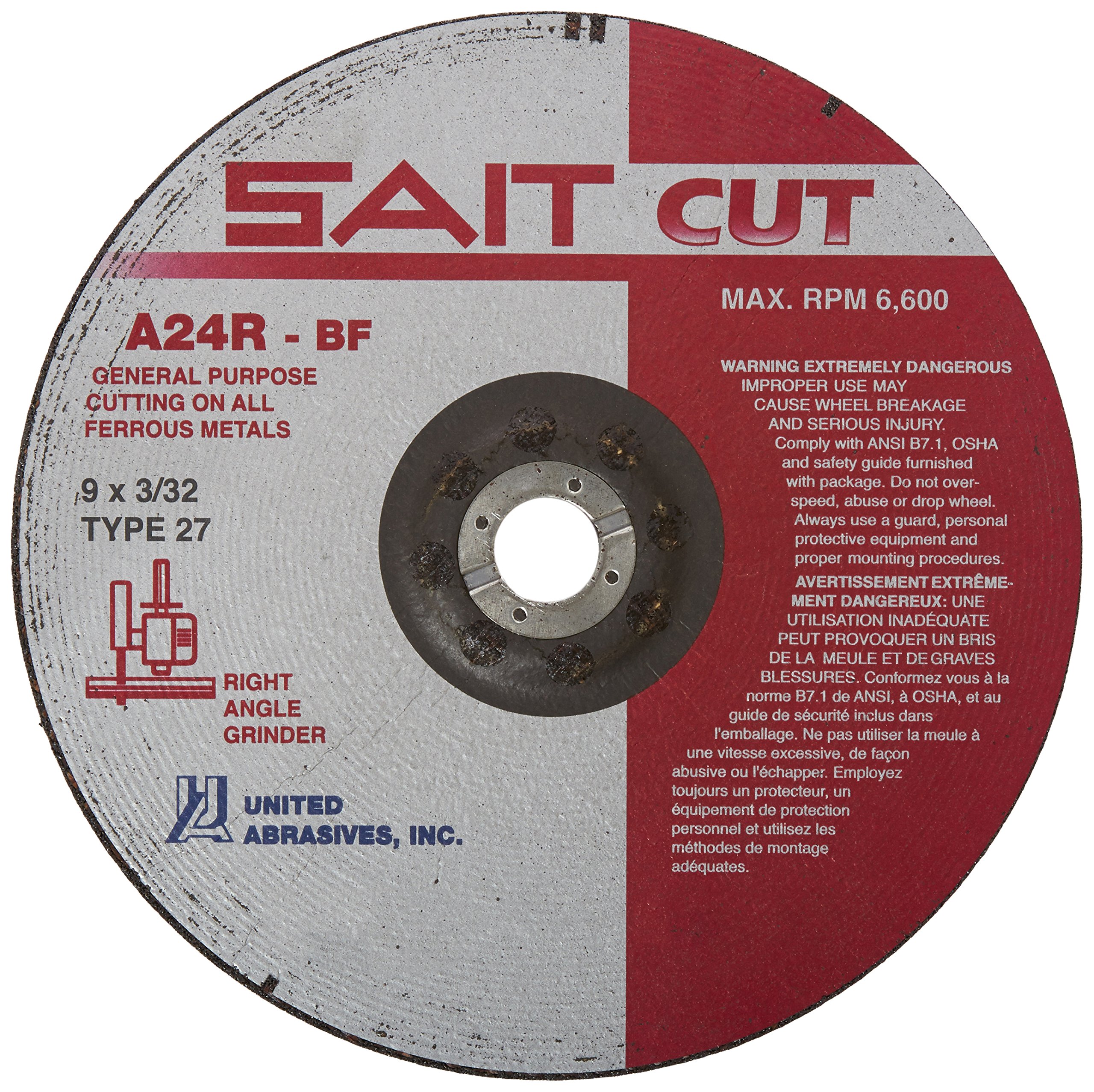 United Abrasives- SAIT DT 9 X 3/32 X 7/8 A24R Cutting Wheel (QTY: 25), Multi, 22066