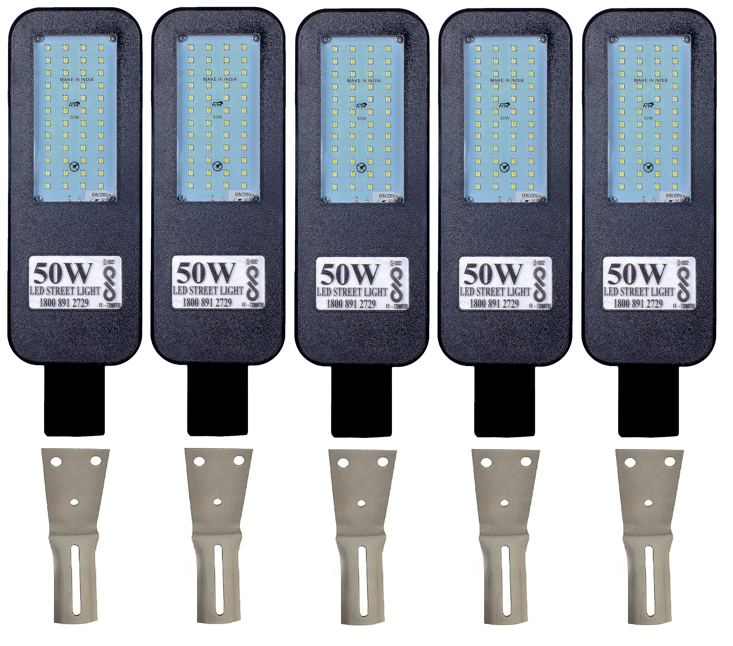 Sponsored Ad - PE Plastic 50 Watts LED Street Light Waterproof Ip65 Full Poly Carbonate Body, 140 Watt Lumens With 5 Wall Clamps 2 Years Warranty (Pack Of 5)