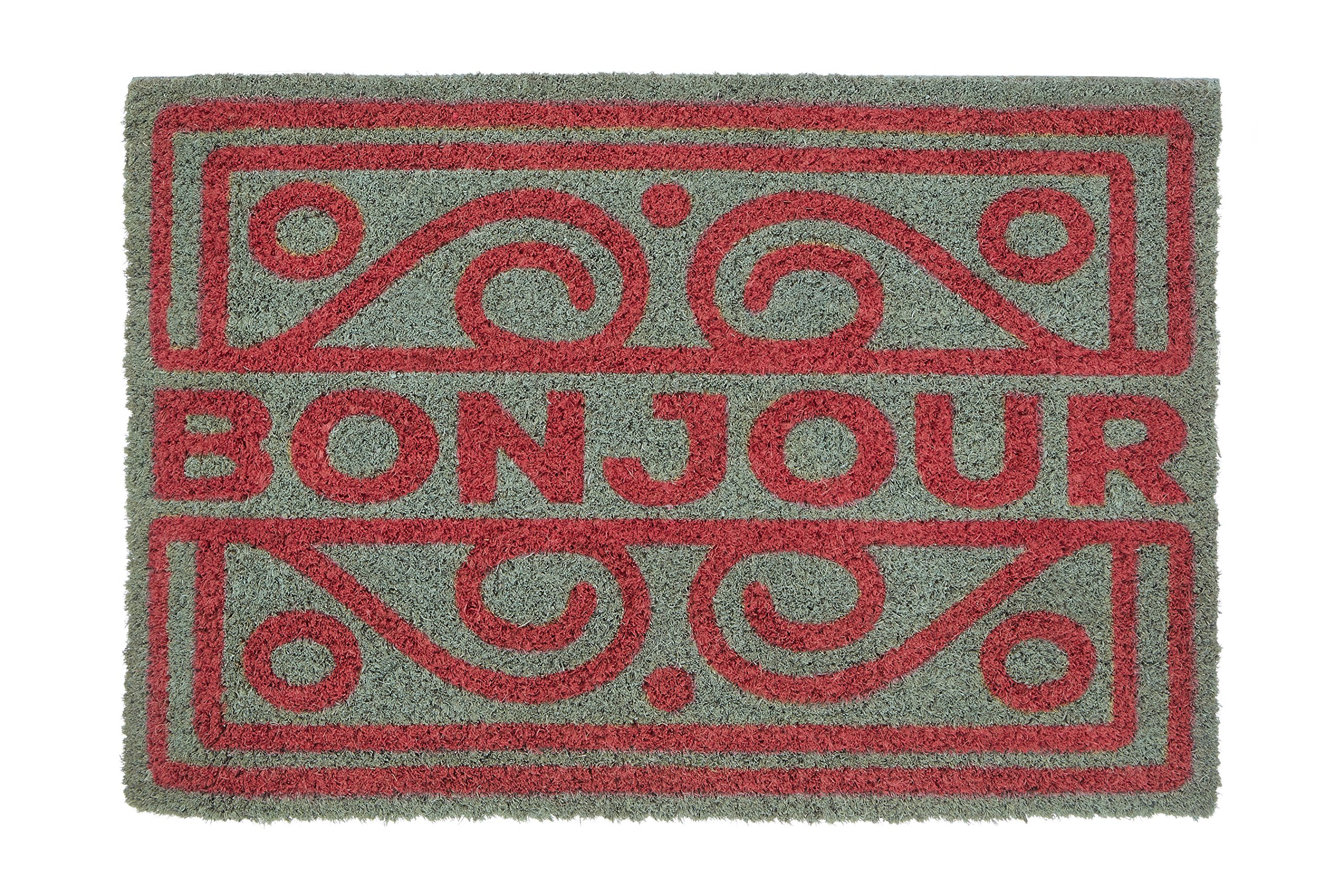 Premier Housewares Neon Bonjour Doormat - Grey, Red - Coir, PVC Backing, 60 x 40cm