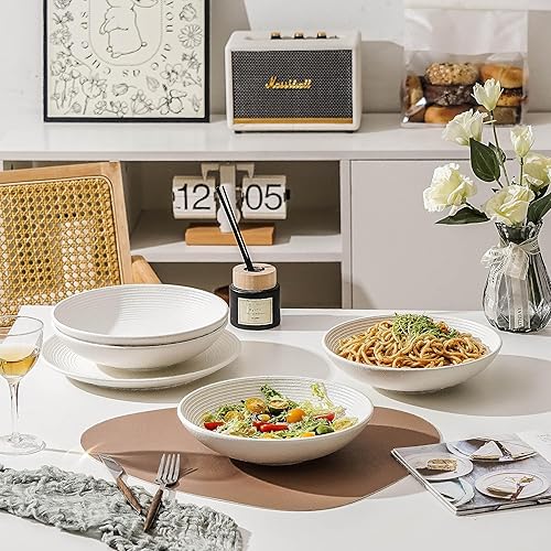 Miniatura 7 de S&Q'S CERAMICS Juego de 4 cuencos grandes para pasta de 38 onzas, 9 pulgadas, cuencos de cerámica para cocina, microondas, horno y lavavajillas,