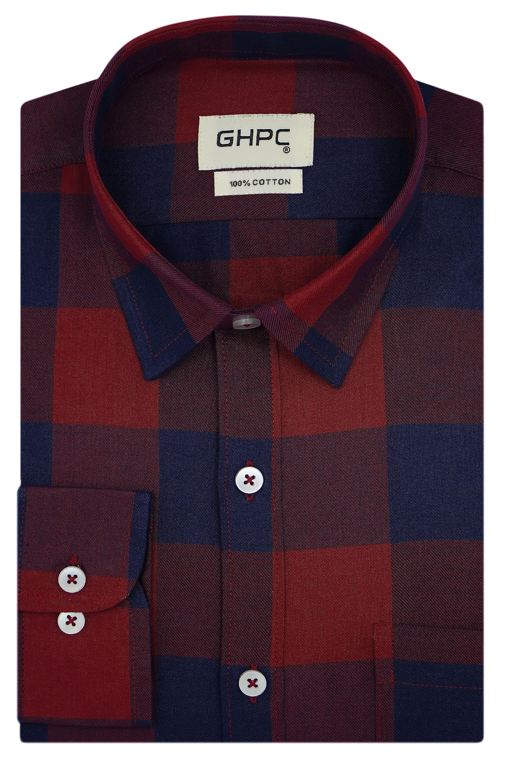 GHPC100% Cotton Big/Buffalo Checks Full Sleeves Regular Fit Formal Shirt for Men