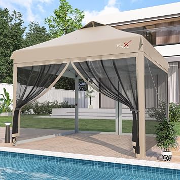 10x10 Pop Up Canopy Tent with Mosquito Netting,Khaki