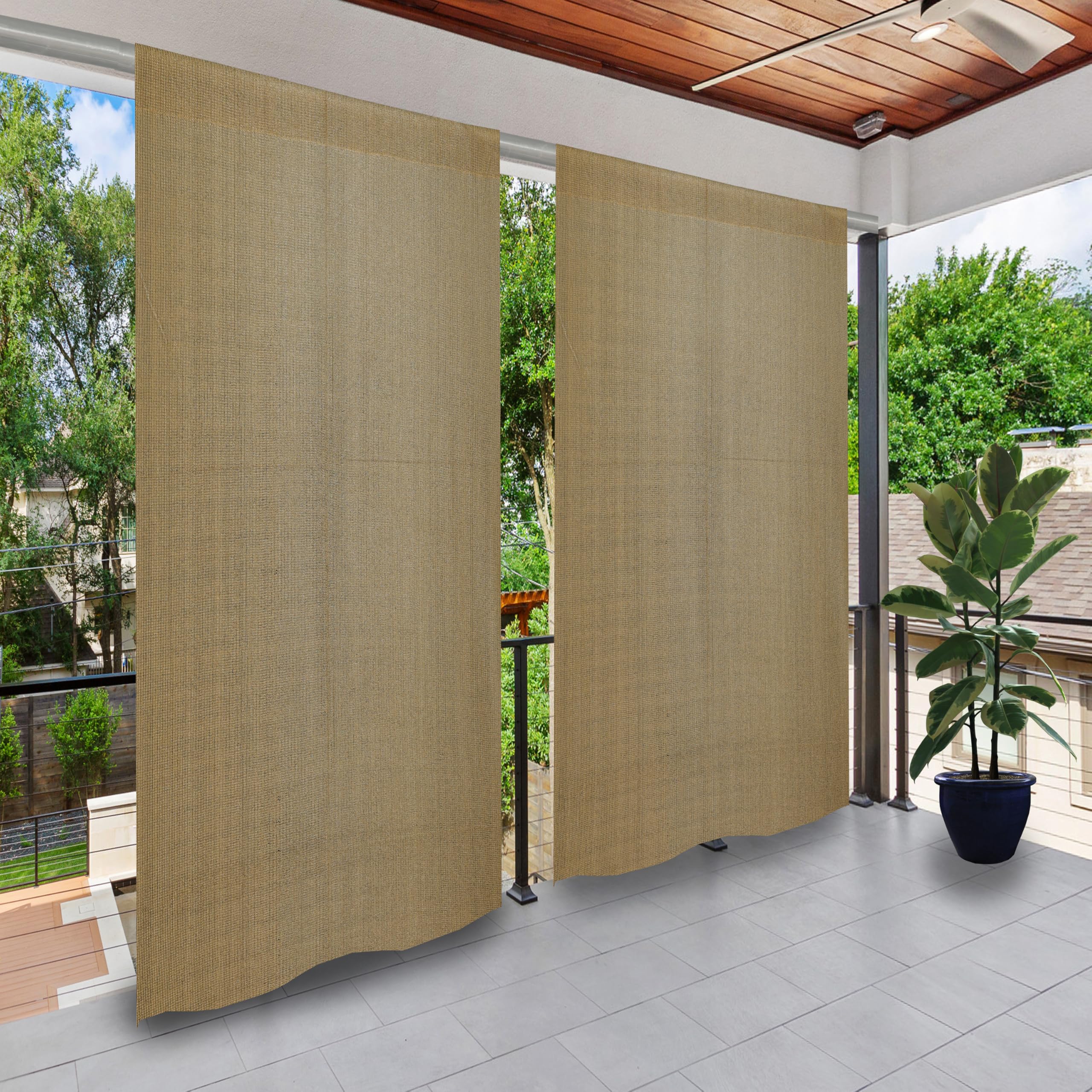 GREEN DECOR HDPE Fabric 85-90% Sun & UV Protection Rod Pocket and Tie Back Balcony & Outdoor Curtains Temperature Reducing for Window & Door (Beige Black Color_4.5X7 Feet) Pack of 2 Piece