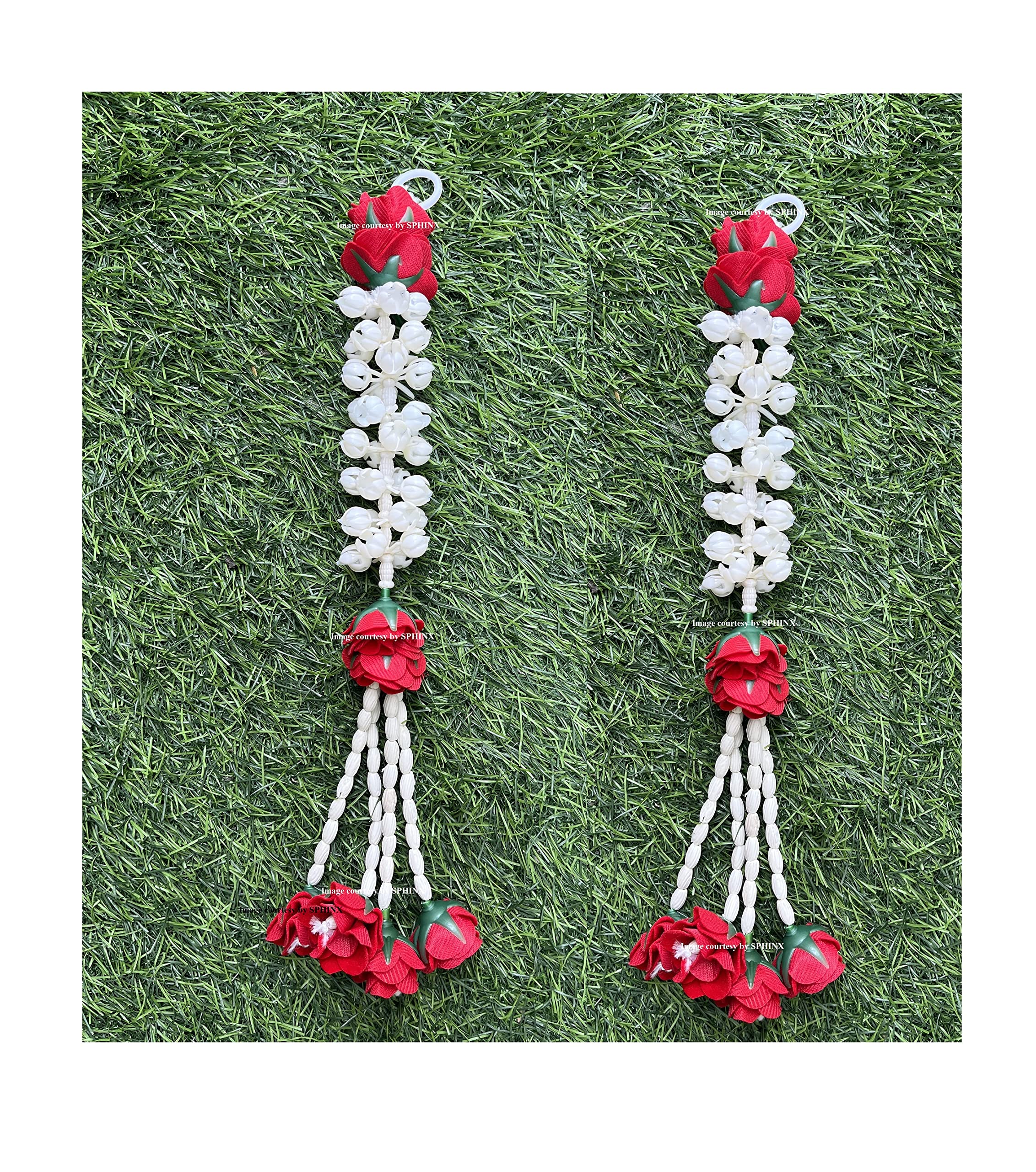SPHINX Artificial Jasmine and Rose Clustered/Tassles Decorative Garlands/Torans/Floral Hangings for Festive Decorations, Pooja, Wedding, House Function – Pack of (Approx 1 ft, 2 Piece)
