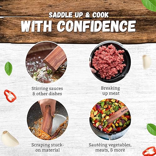 Miniatura 6 de Mesquite - Espátula de madera de hierro fundido, espátula de madera para cocinar, perfecta para hierro fundido, utensilios de cocina de acero,