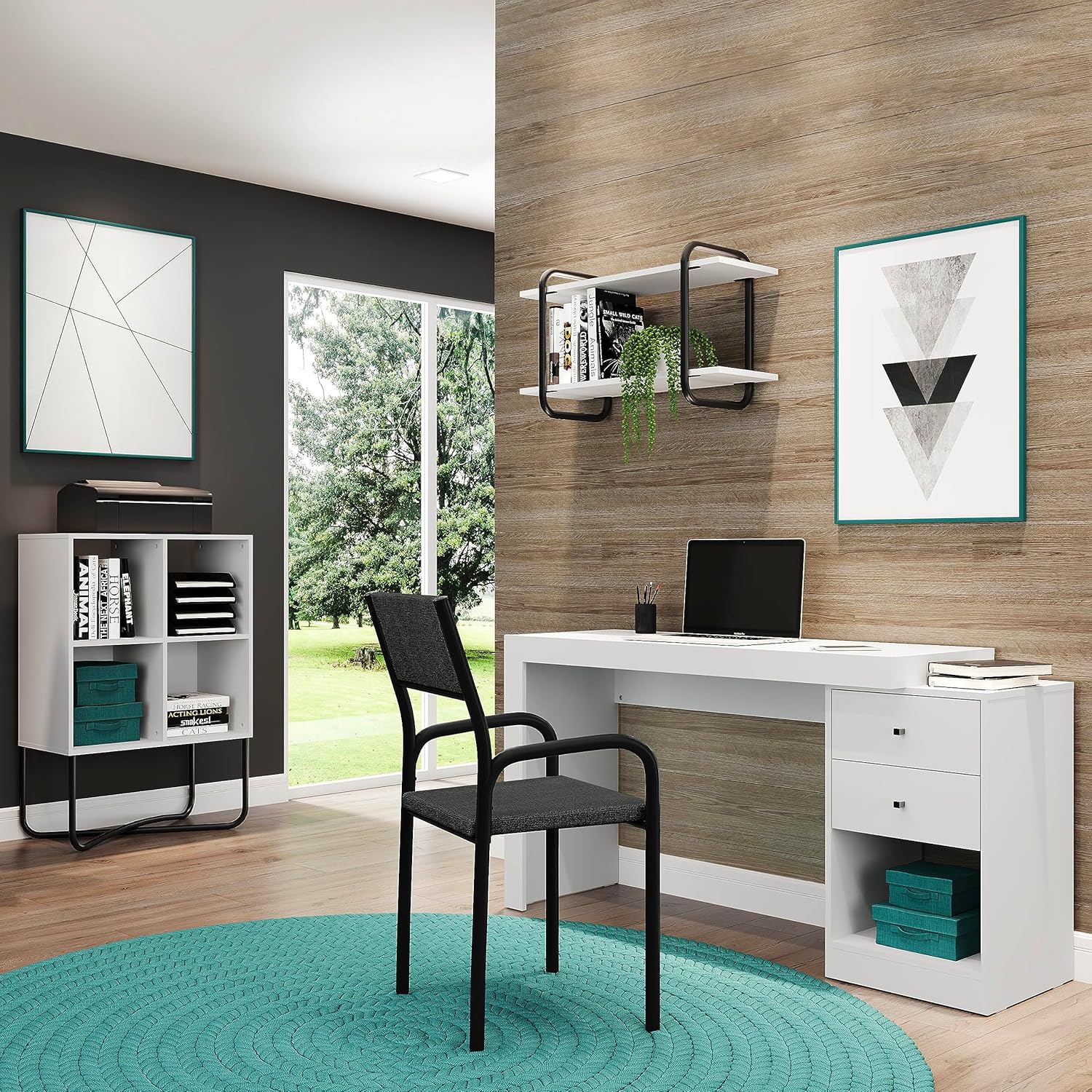 White Expandable Home Office Desk with Drawers and Filing Cabinet