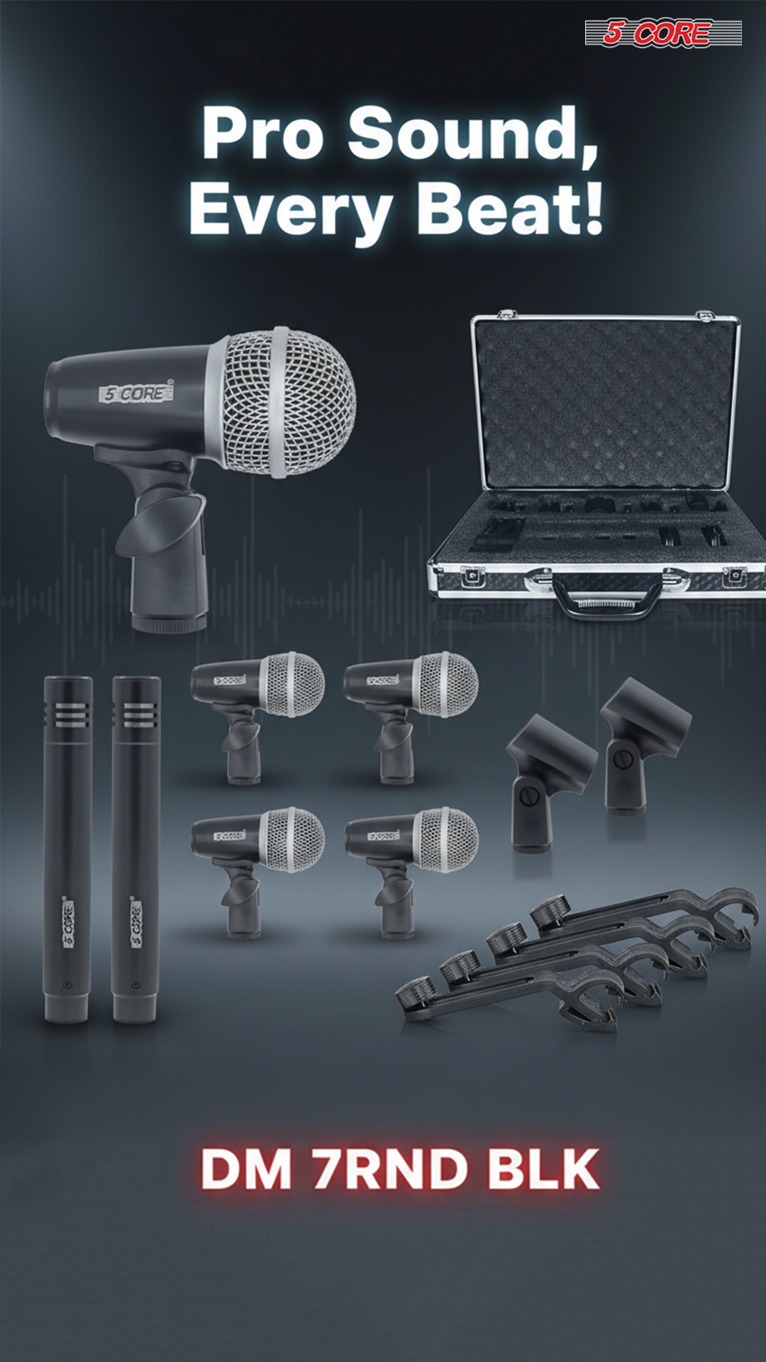 Amazon.com: 5 CORE Professional Drum Mic Kit 7 Piece Tom Snare