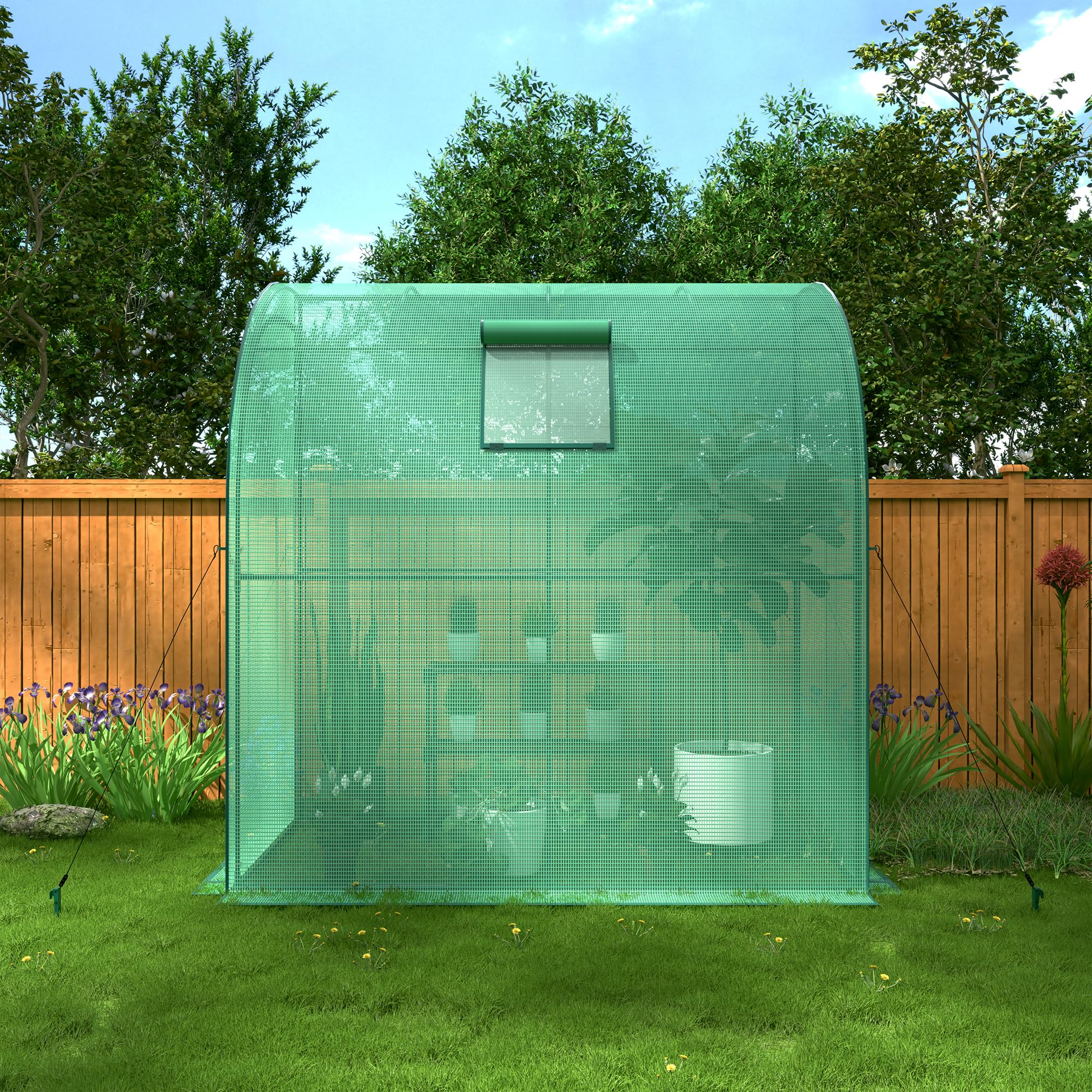 KANWOD Serra a Parete da Giardino con Scaffale, Finestra e 2 Porte Avvolgibili, Invernale, Robusta, Stabile e Facile da Montare, Serra orto per Protezione Piante, Verdure, Fiori 200x100x210 cm, Verde