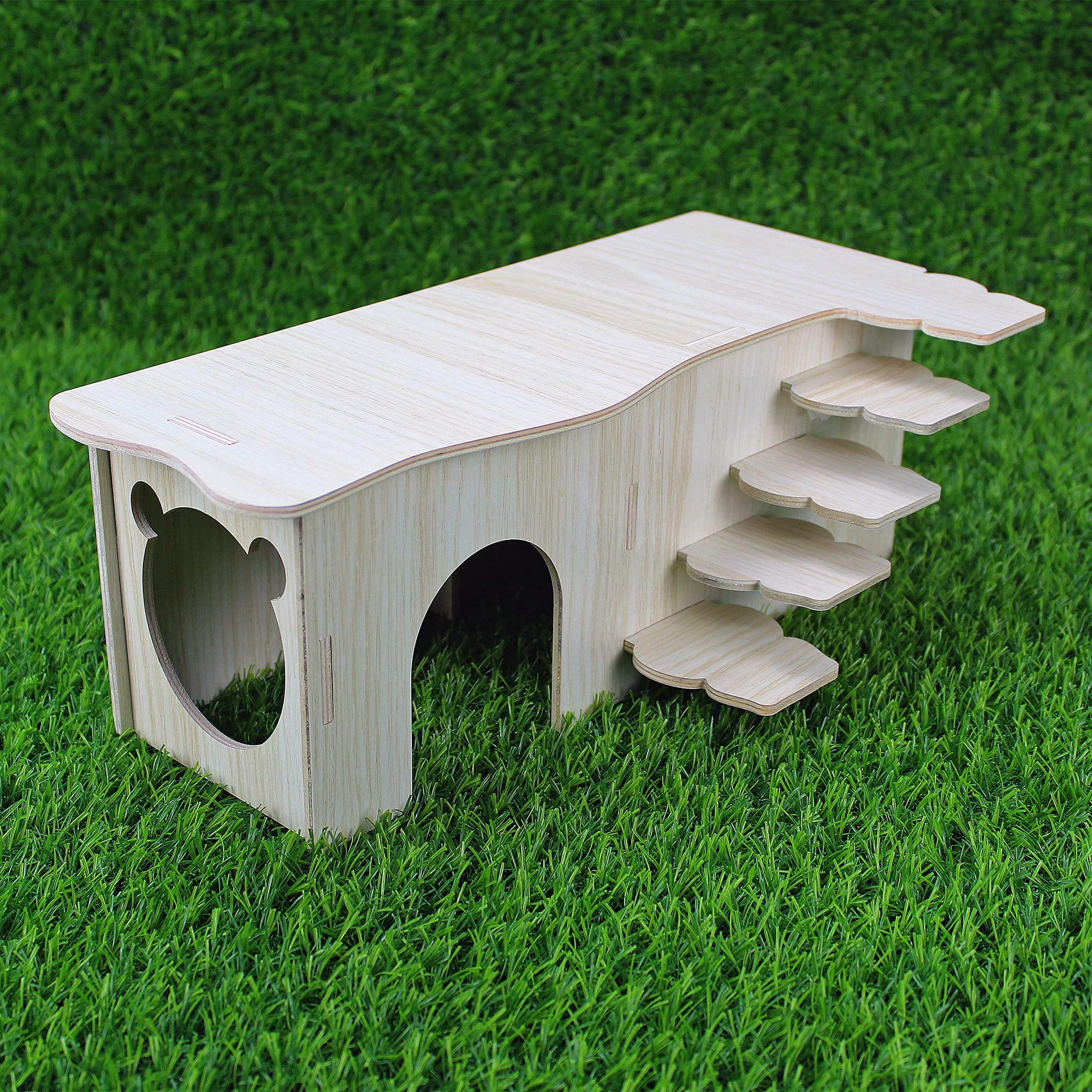 YankMooM Wooden Hamster House,Washable Large Hamster Hideout Hut with Ladder Small Pet Castle House for Hamster Gerbil Rat and Other Small Animals