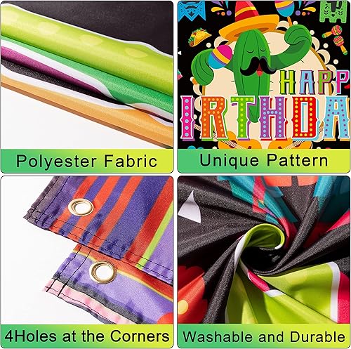 Miniatura 3 de WATINC Cartel de fondo de fiesta mexicana con texto en inglés «Happy Birthday» para fiesta mexicana, fondo de Cinco de Mayo, 5 de mayo, carnaval,