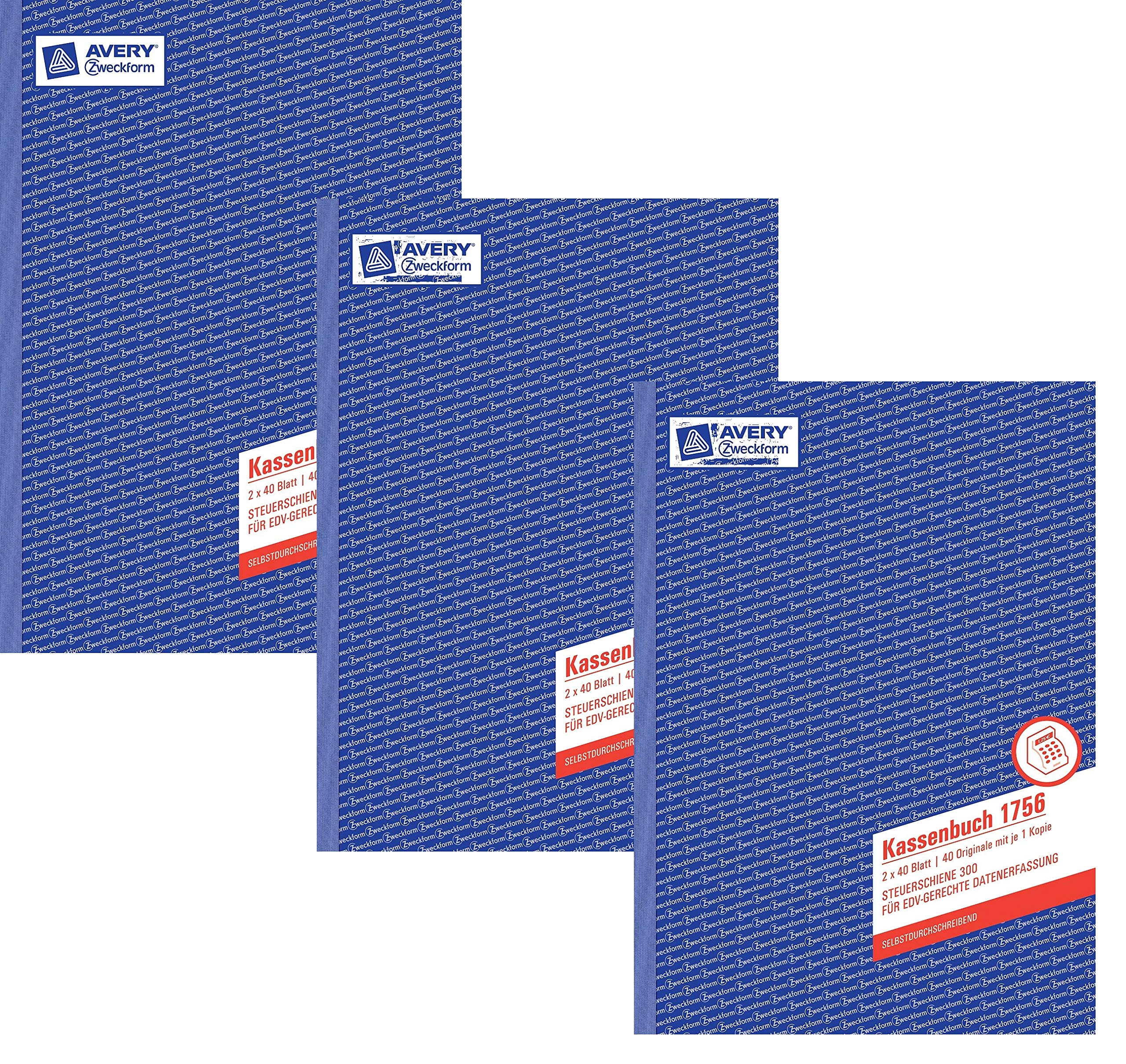 Avery Zweckform© 1756 Kassenbuch, DIN A4, nach Steuerschiene 300, 2 x 40 Blatt, weiss, gelb 3er Pack