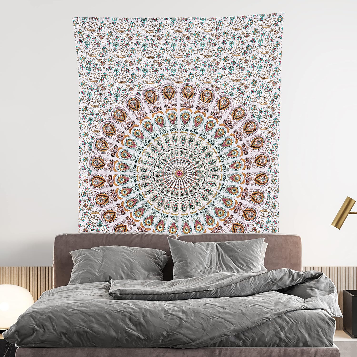 Bless International-Organic-Cotton-Floral-Gold-Handmade-Mandala-Tapestry image 2
