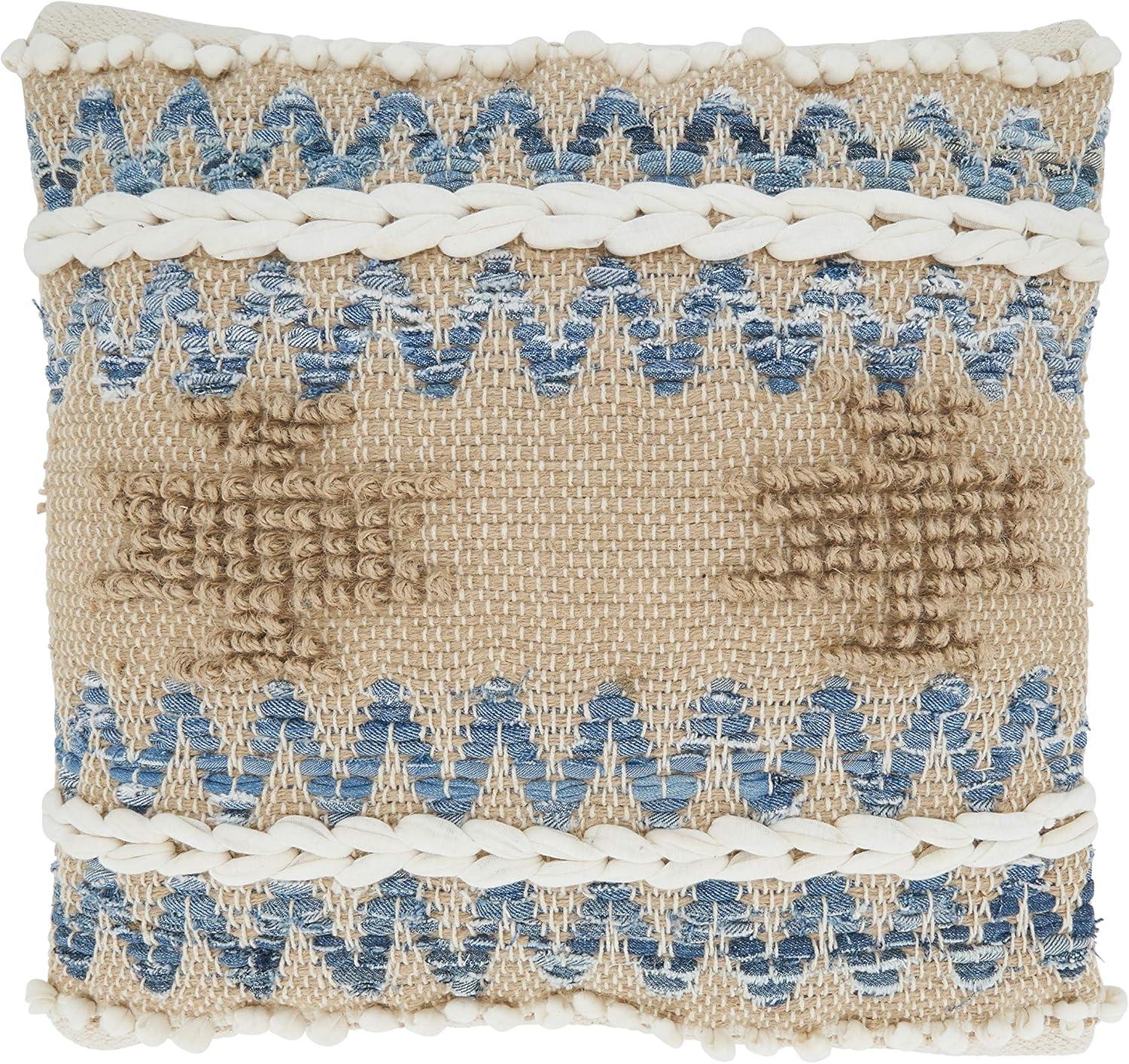 SARO LIFESTYLE Multi Texture Chindi Pillow Cover, Natural, 18"