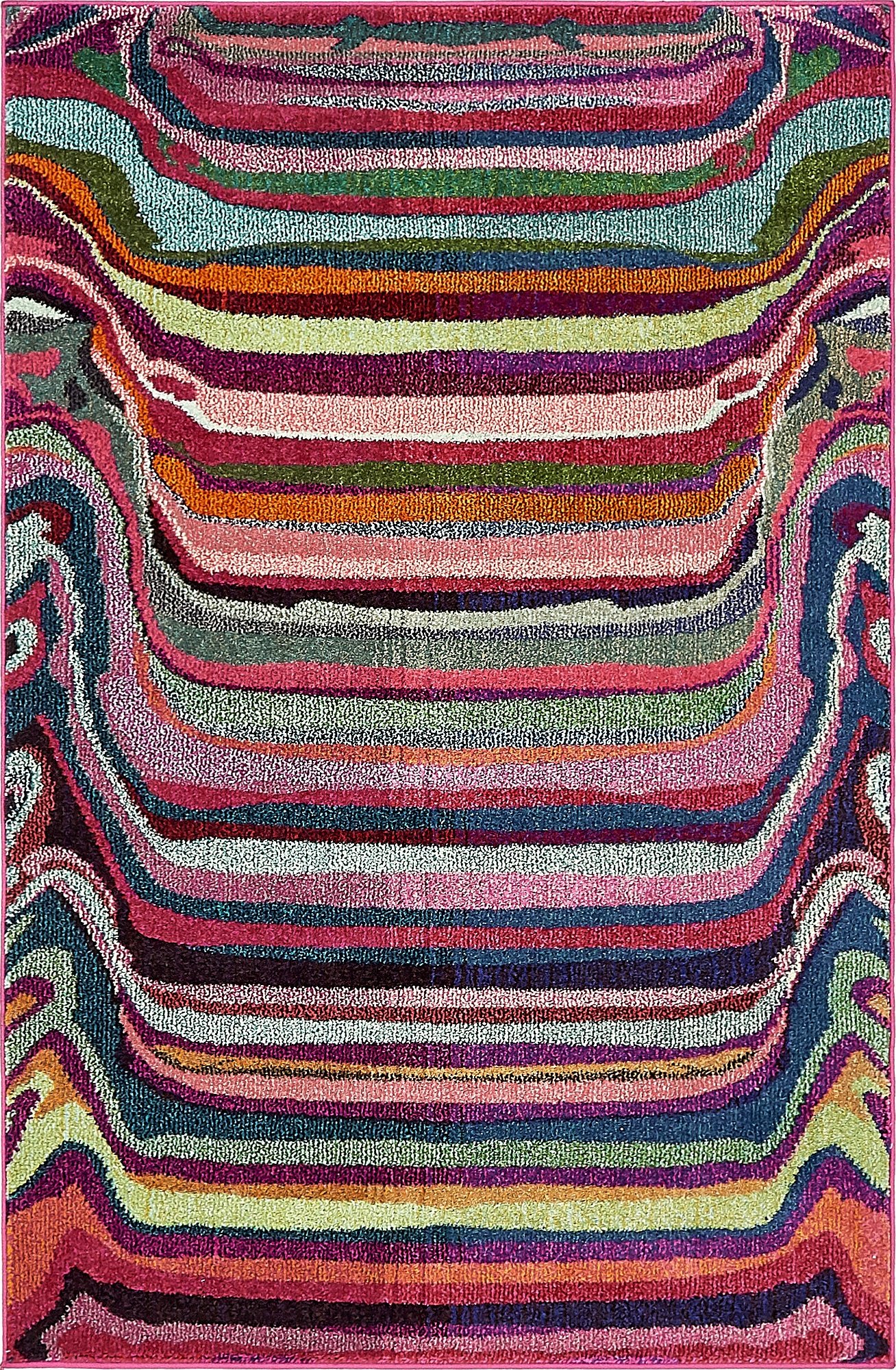Unique Loom Chromatic Collection Modern Colorful Striped & Vibrant Abstract Area Rug for Any Home Décor, 4' 0" x 6' 0", Multi/Pink