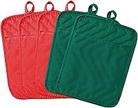 Vista 12 de GROBRO7 Juego de 5 agarraderas de algodón con bolsillo para cocina, resistentes al calor, lavables a máquina, almohadillas calientes, guantes