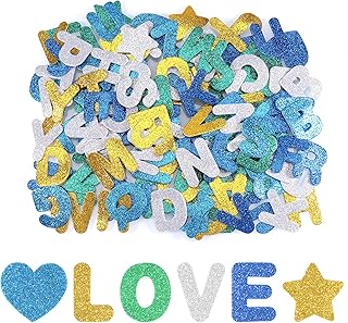 Hejo 196 PCS Pegatinas Letras de Espuma, Pegatinas de Goma EVA de Espuma Brillante, Letras de Fieltro 5 Coloridas, Pegatinas de Alfabeto Autoadhesivas de Tarjetas Niños Aprendiendo (Azul Amarillo)