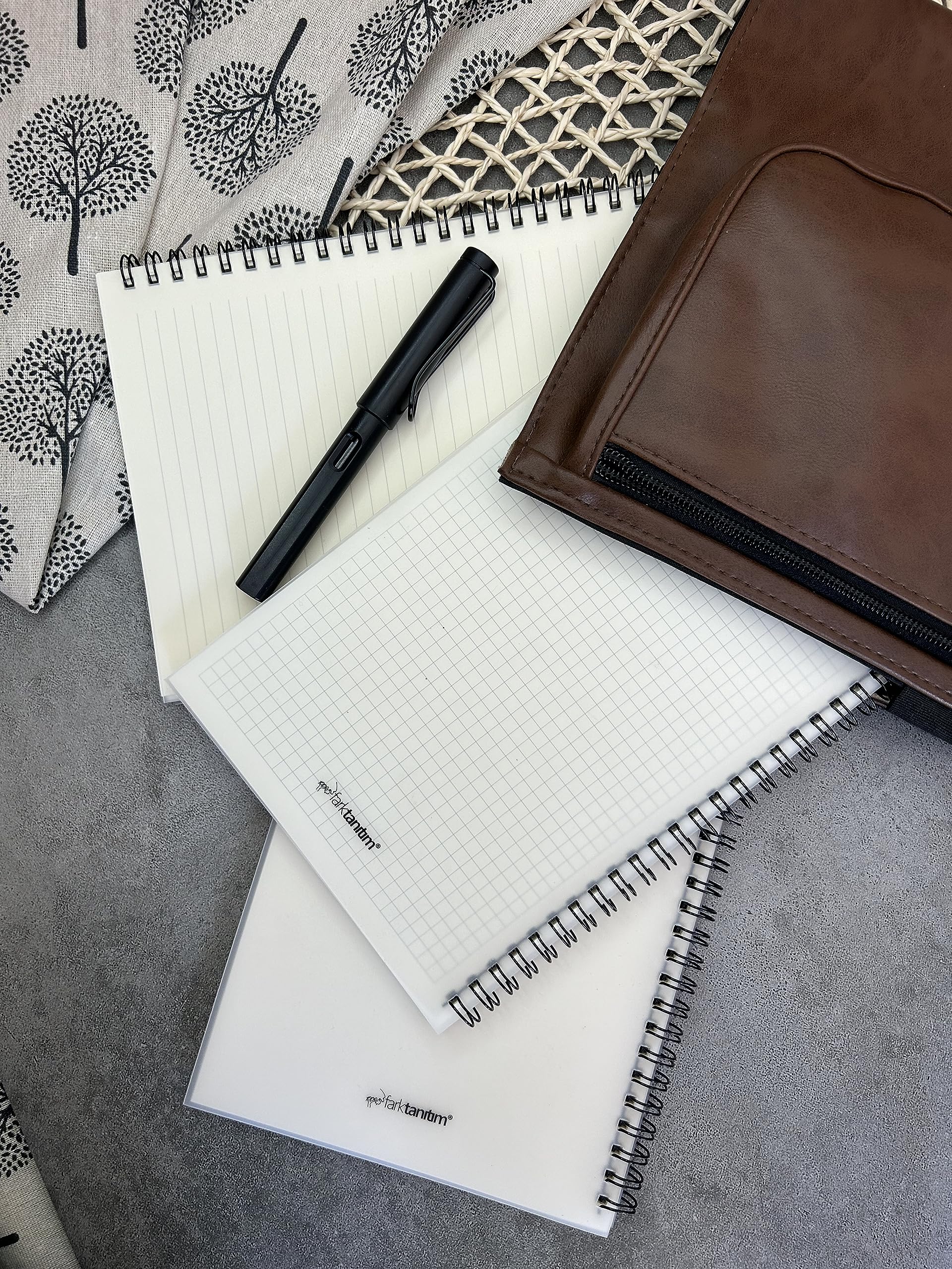 Fark Tanıtım A5 Size, Transparent Cover, Tear-Resistant, Waterproof Spiral Notebook with 60 Sheets (Lined Paper)