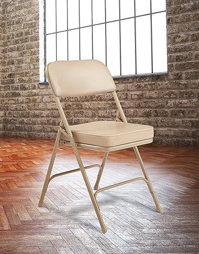 Miniatura 2 de Paquete de 2 sillas plegables tapizadas de alta calidad con marco de metal y asiento acolchado de tela, capacidad de 300 libras (beige)