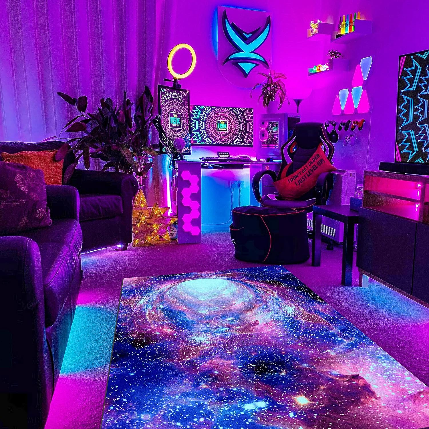 Galaxy Area Rug Black Light, UV Reactive 3D Space Rug, Glow in The Dark Decorative Rug for Living Room Bedroom 70"×47"×0.39"
