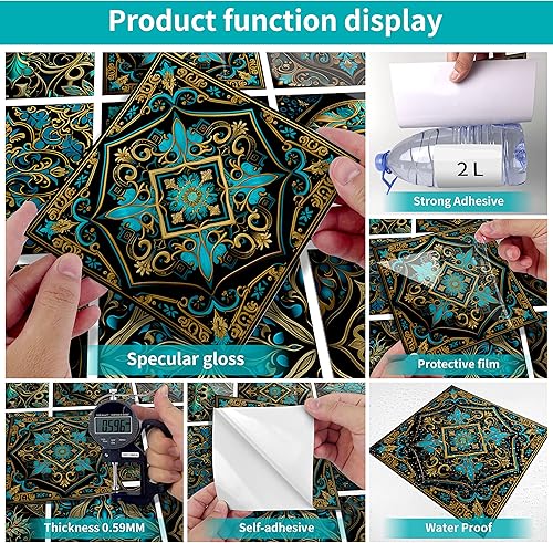 Miniatura 5 de Alwayspon Adhesivo para azulejos de pared moriscos, despegar y pegar, calcomanías de vinilo autoadhesivas para azulejos de cocina y baño, 6 x 6