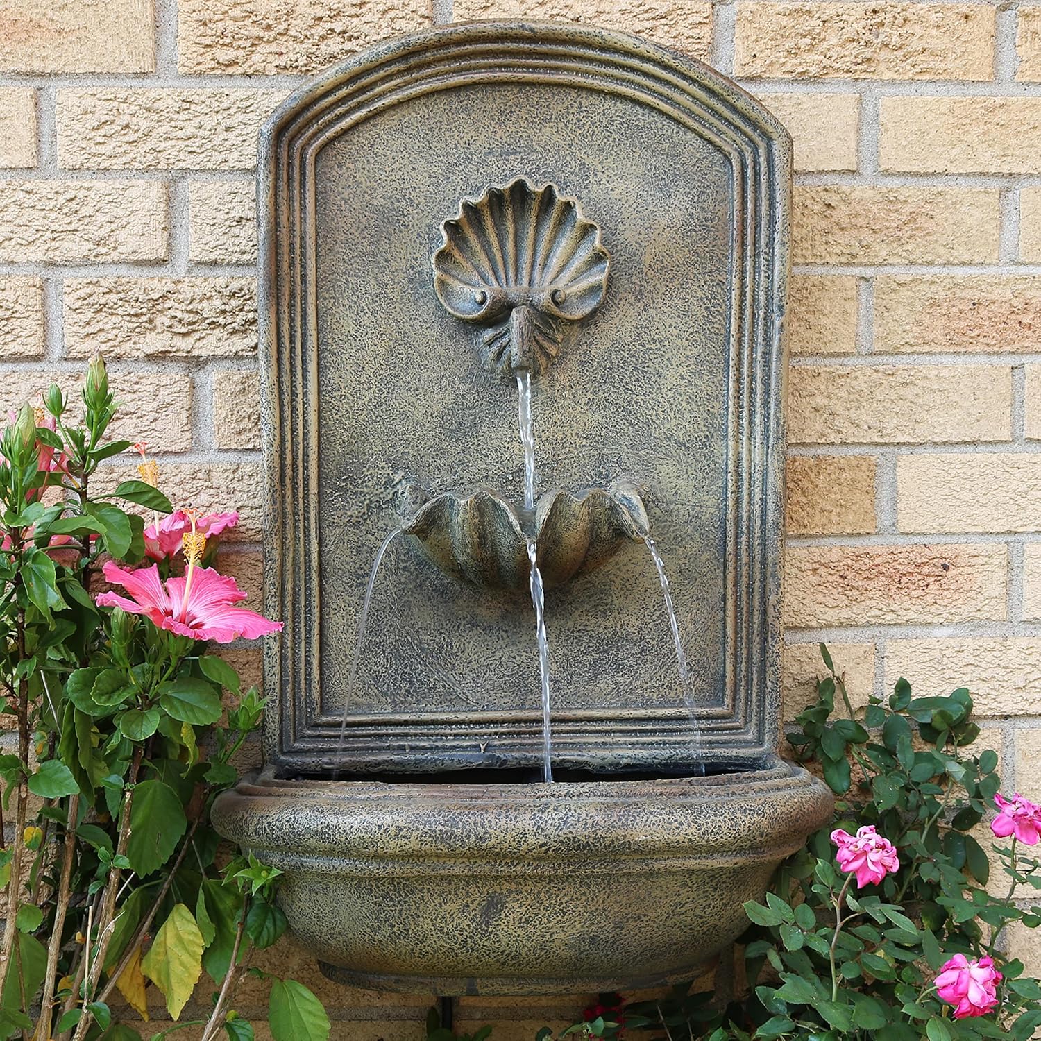Sunnydaze Seaside 27 in Outdoor Wall Water Fountain with Pump - Florentine