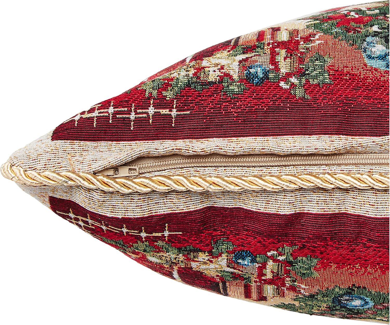 Violet Linen Seasonal Xmas Christmas Holiday Bliss Pattern, Polyester Tapestry Jacquard, Santa Tree, 18 Inch x 18 Inch, Decorative Throw Pillow