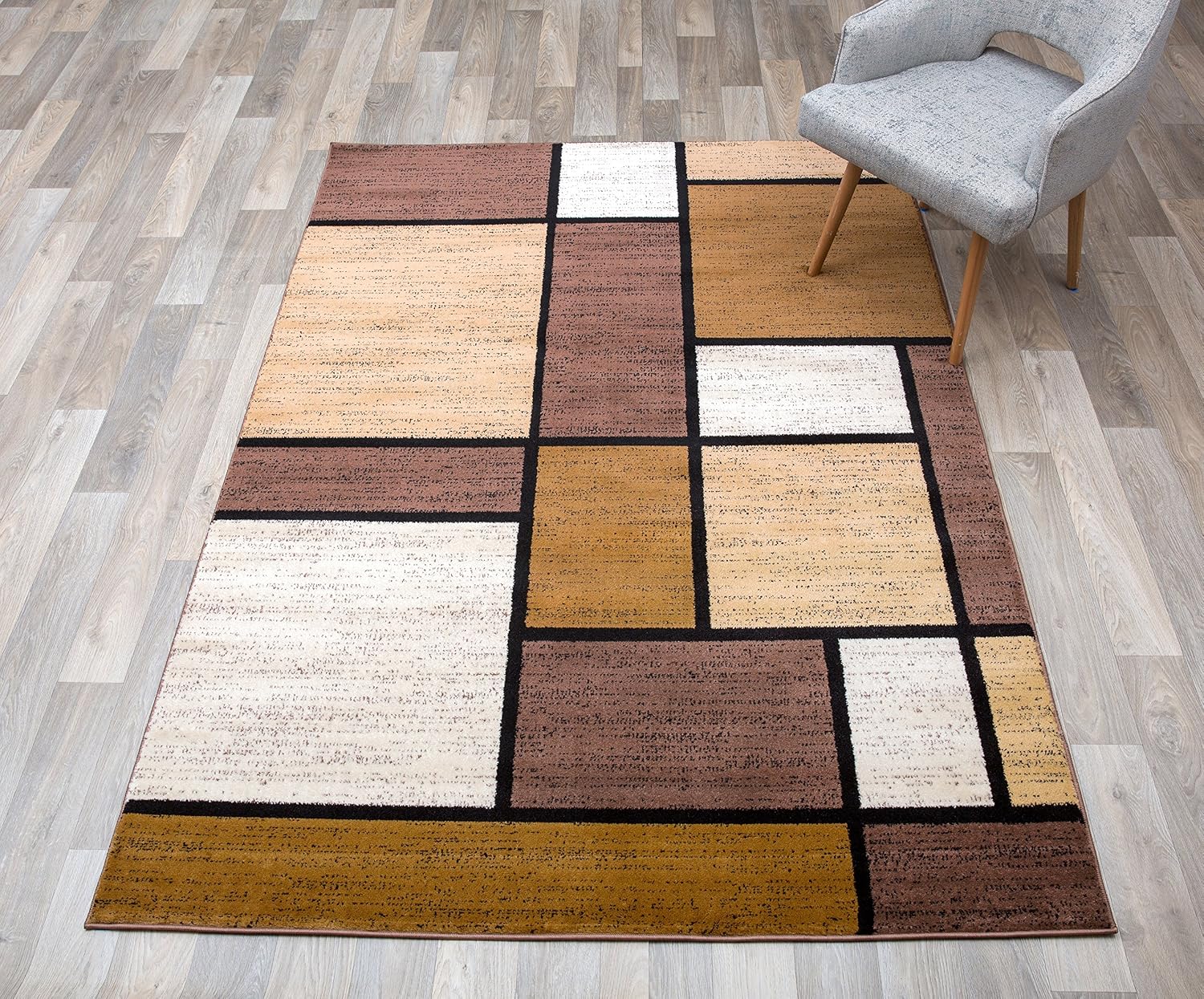 Contemporary Modern Boxes Area Rug 5' 3" X 7' 3" Brown