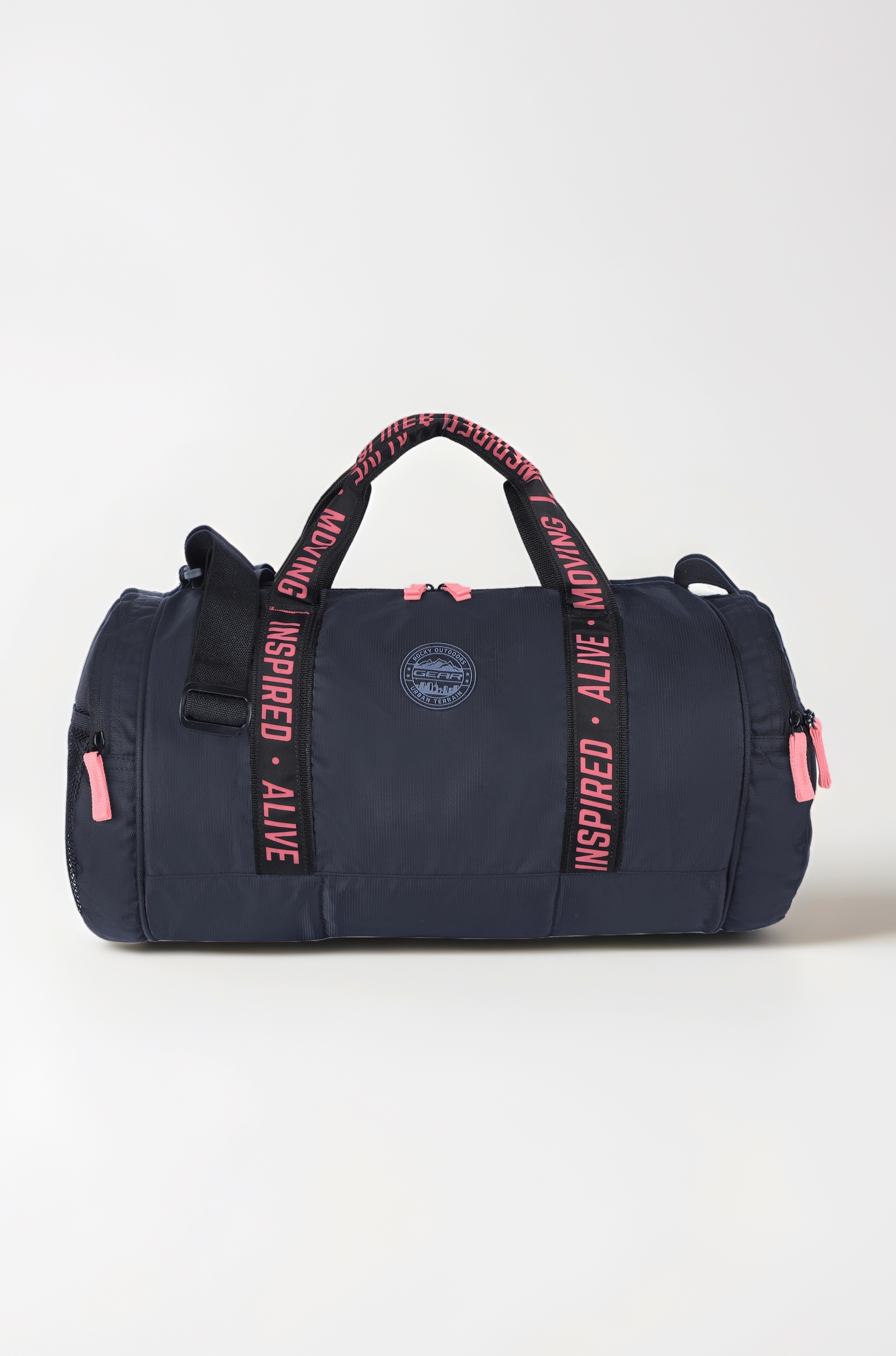 Polyester Inspired Alive Moving 33 L Medium Water Resistant Travel Duffle Bag/Gym Bag/Sports Duffle for Men/Women (Black-Pink), 52 x 25 x 25 Centimeters