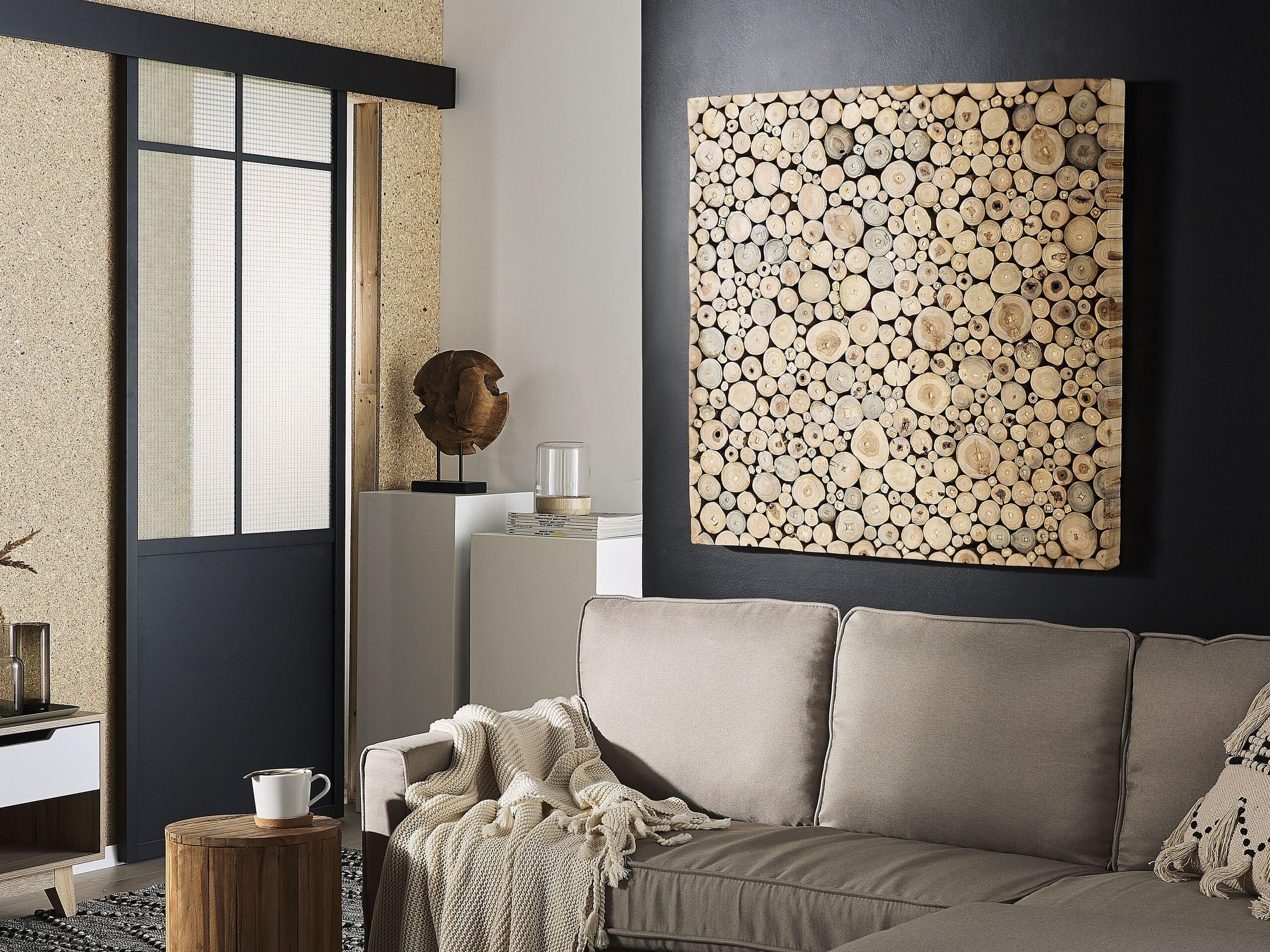 Stilvolle Wanddekoration Natur-Motiv Teakholz hellbraun 85 x 85 cm Twig