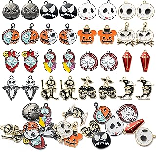 32Pcs Nightmare Before Christmas Charms Halloween Jack and Sally Pendants, Horror Enamel Charm Pumpkin Ghost Alloy Charms Halloween Scary Earring Necklace Bracelet Charms for Jewelry Making DIY Crafts