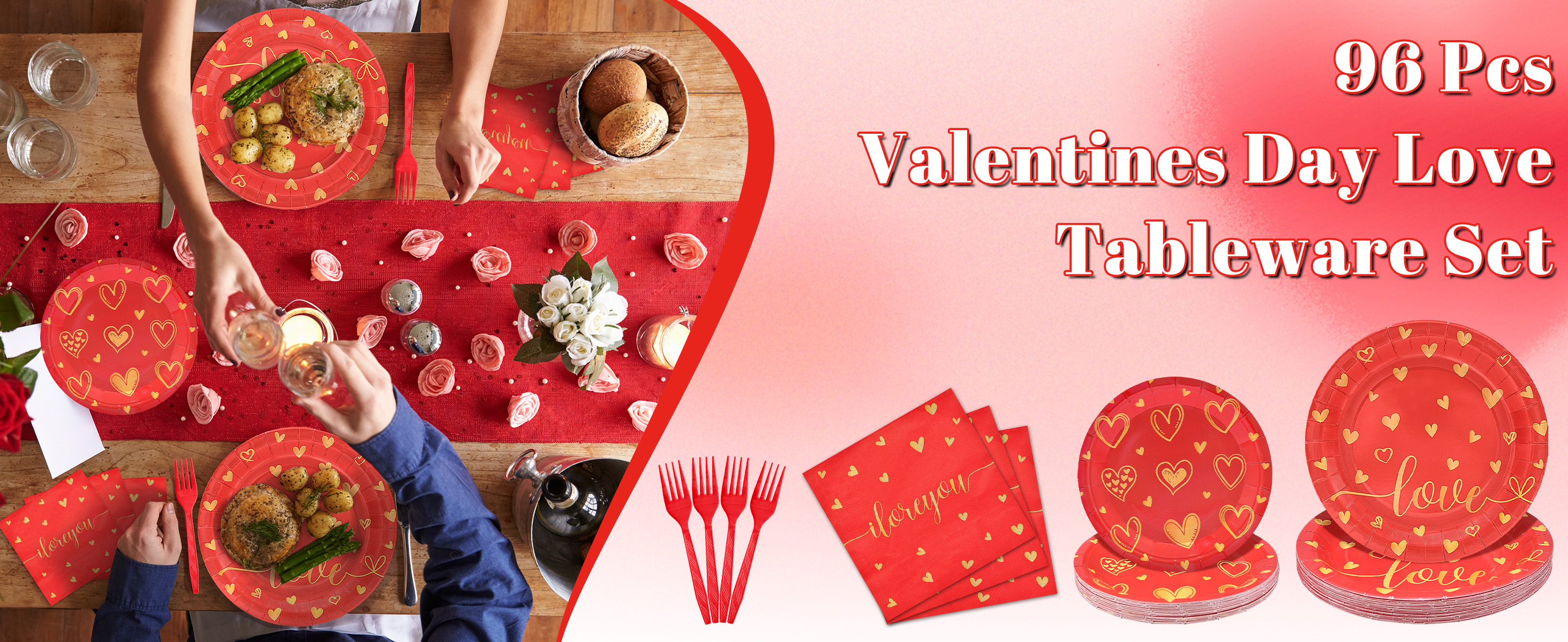 Amazon.com: 96 Pieces Valentine's Day Love Tableware Set – Red and