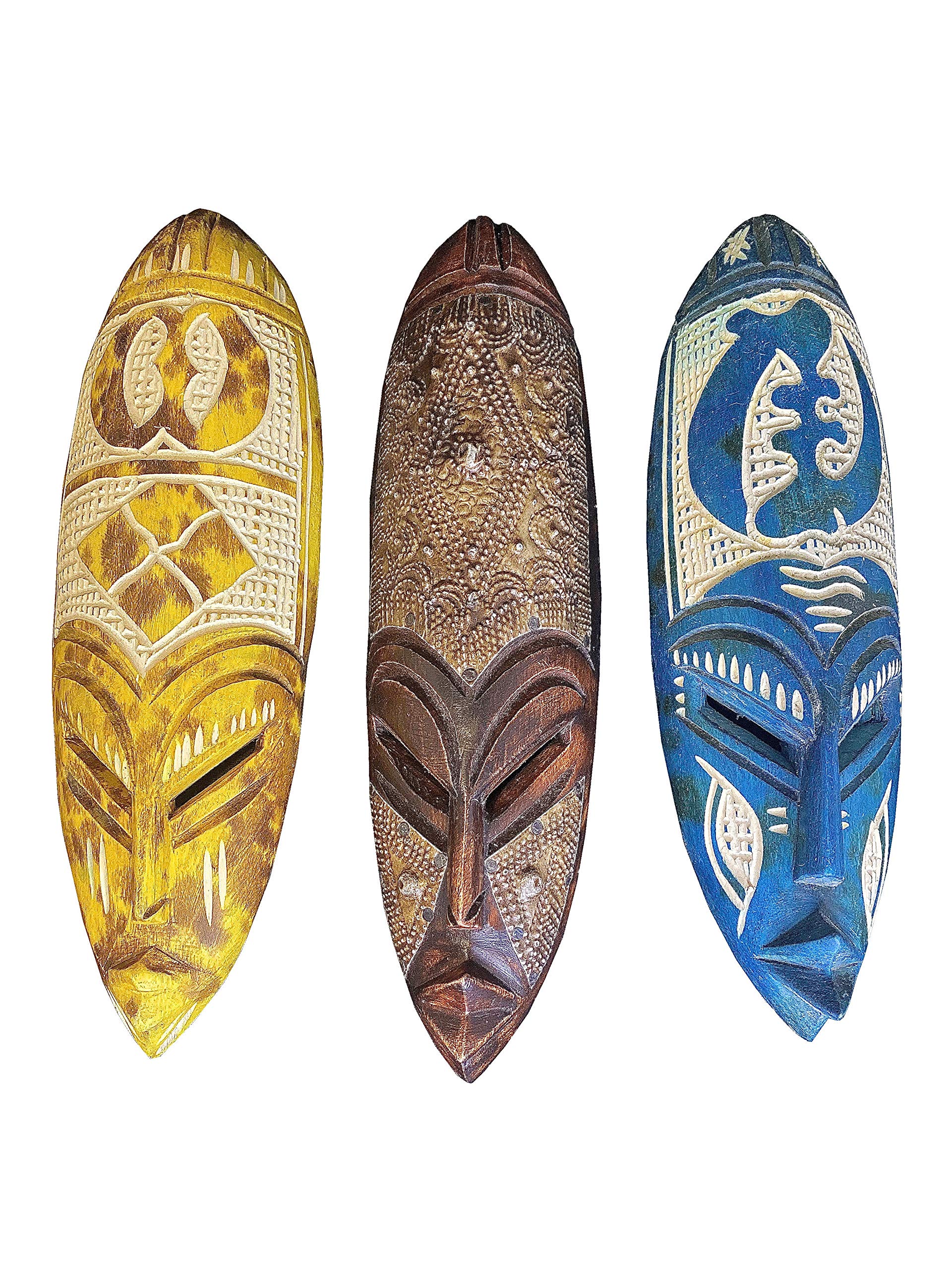 Buy Hand carved African wall art, 3 Pack painted African American wall