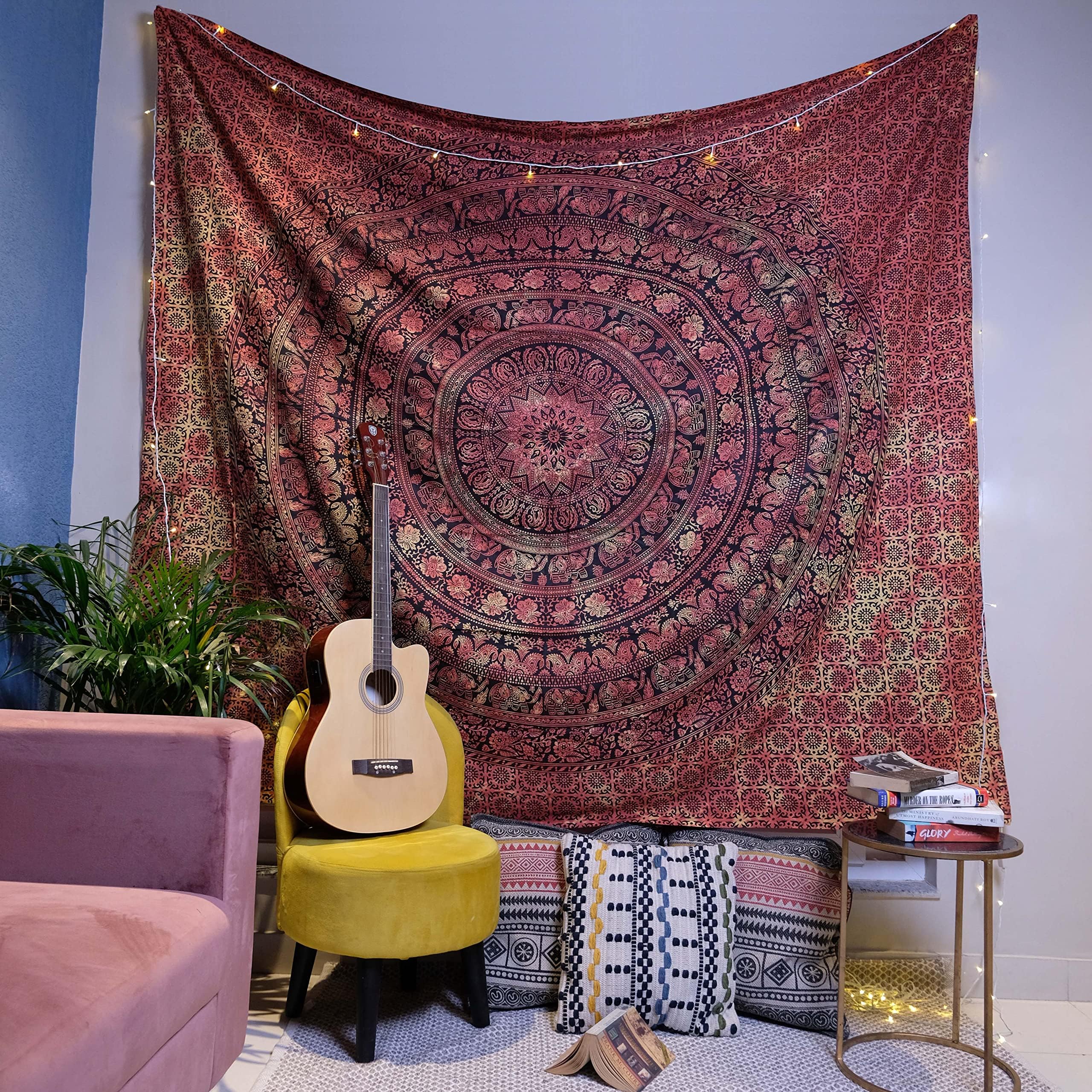 Craft Trade Boho Tapestry - Aesthetic Wall Hanging Psychedelic Tapestry Indian Hippie Living Room Wall Decor Bohemian Home Decoration Wall Art - Orange - 54x84 Inches