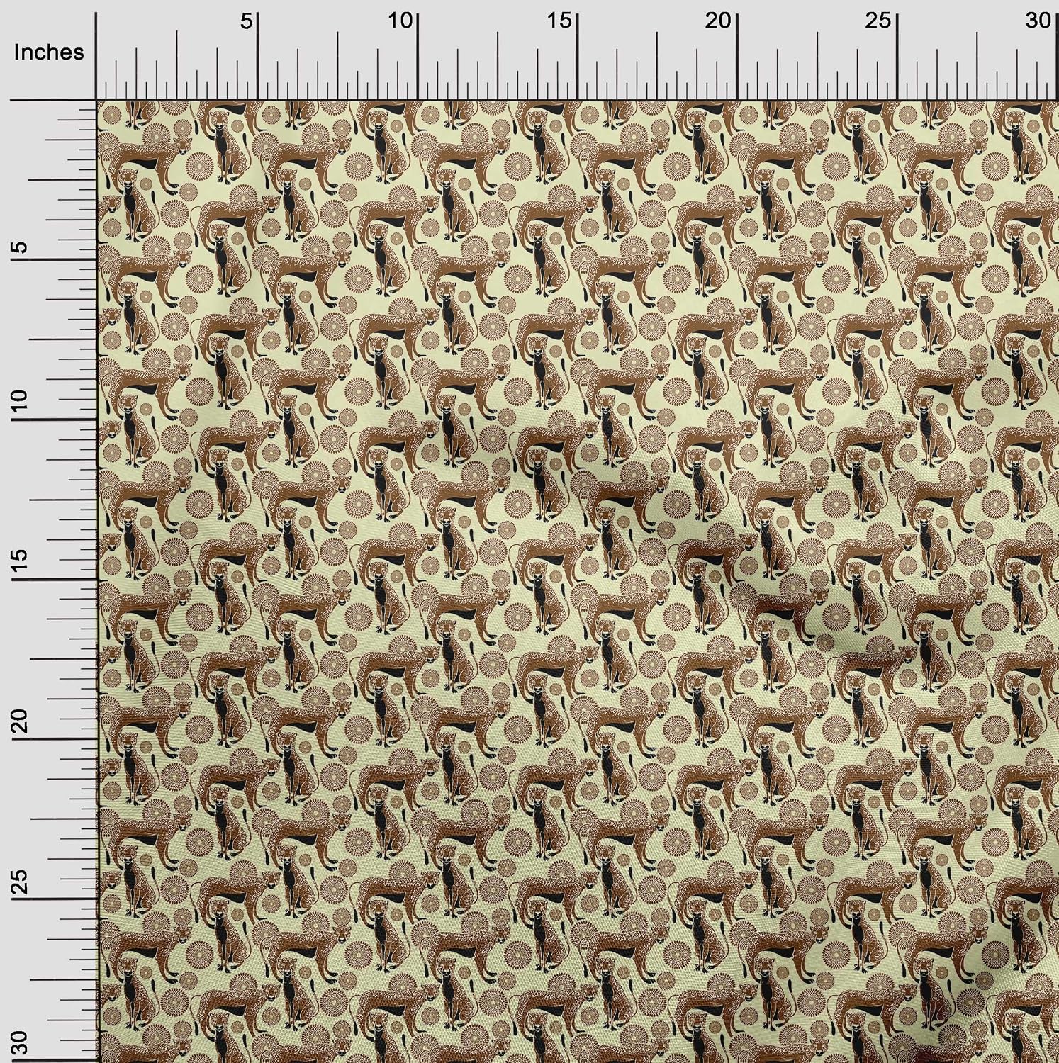 oneOone Viscose Chiffon Brown Fabric Kids Animal Fabric for Sewing Printed Craft Fabric By The Yard 42 Inch Wide