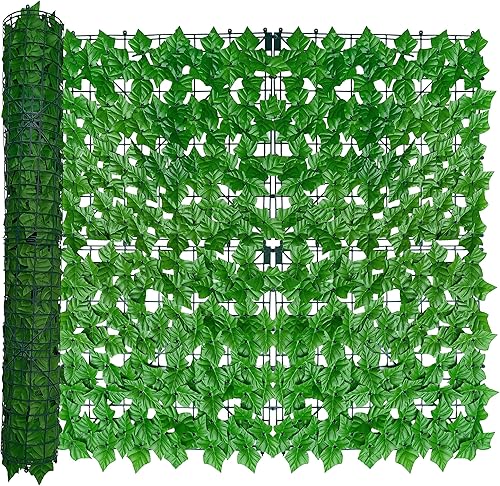 Miniatura 23 de Pantalla de Pared de Valla de Privacidad de Hiedra Artificial, 40 x 120 pulgadas, anti rayos UV, telón de fondo de vegetación falsa de hiedra, setos